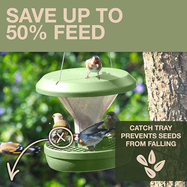 SWISSINNO Mangiatoia per Uccellini da Esterno - "Davos" SMART BIRDS - Casetta Cibo Uccelli Selvatici - 2 Scomparti Antispreco - A Prova di Topi e Ratti - Resistente - da Appendere - Salvia - 3