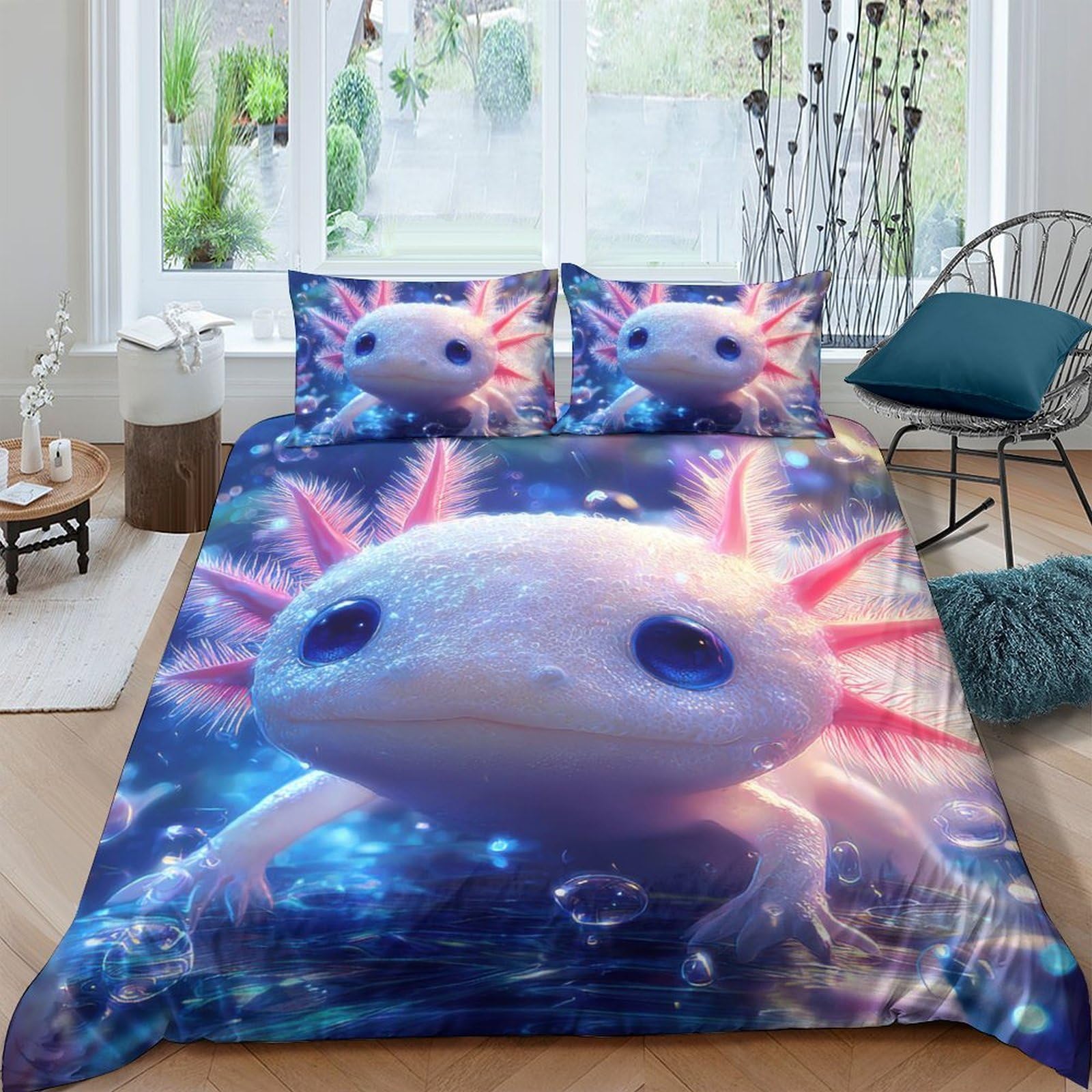 Ctjqhvkz Style-5 3D Printed Axolotl Fantasy Fitted Sheet Microfiber Soft Breathable Underwater World Mattress Cover For Bedroom Dorm Decor Single（135X200cm）