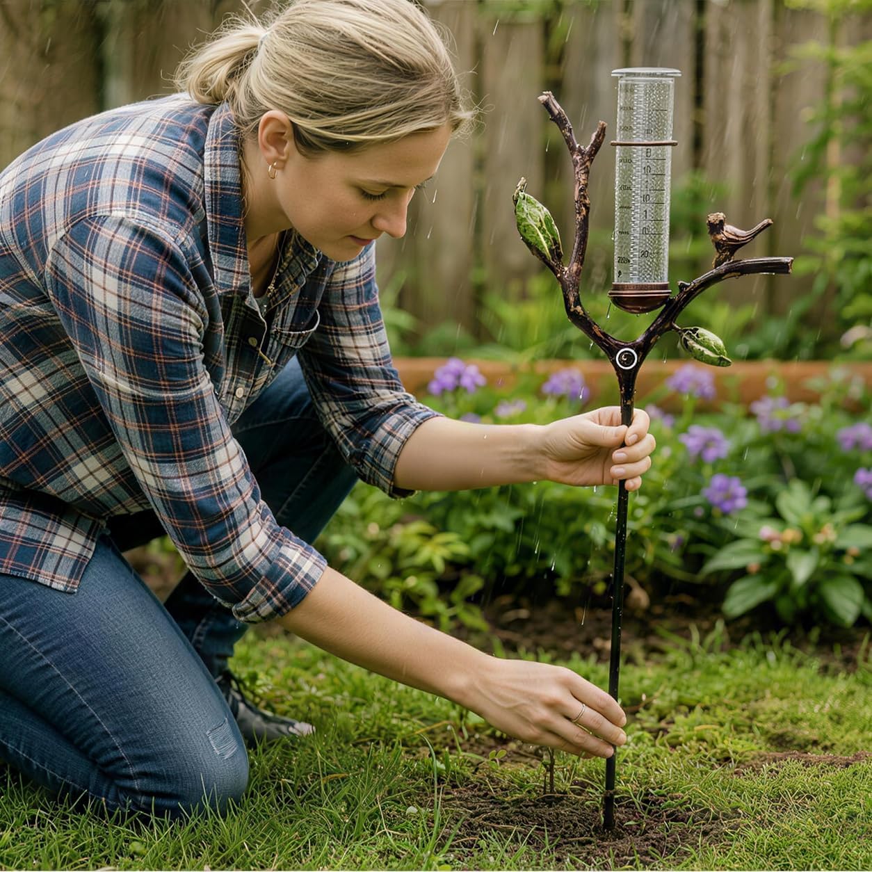 Outdoor Glass Rain Gauge with Stake Bird Shaped Yard Rainfall Measuring Tool 7 Inch