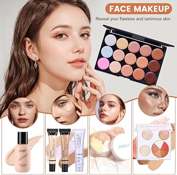 All in One Makeup Kit, Makeup Kit for Women Full Kit, Make Up Gift Set for Women, Makeup Essential Bundle Includes Foundation Eyeshadow Palette Concealer Lipstick Eyeliner Mascara Cosmetic Brush Set