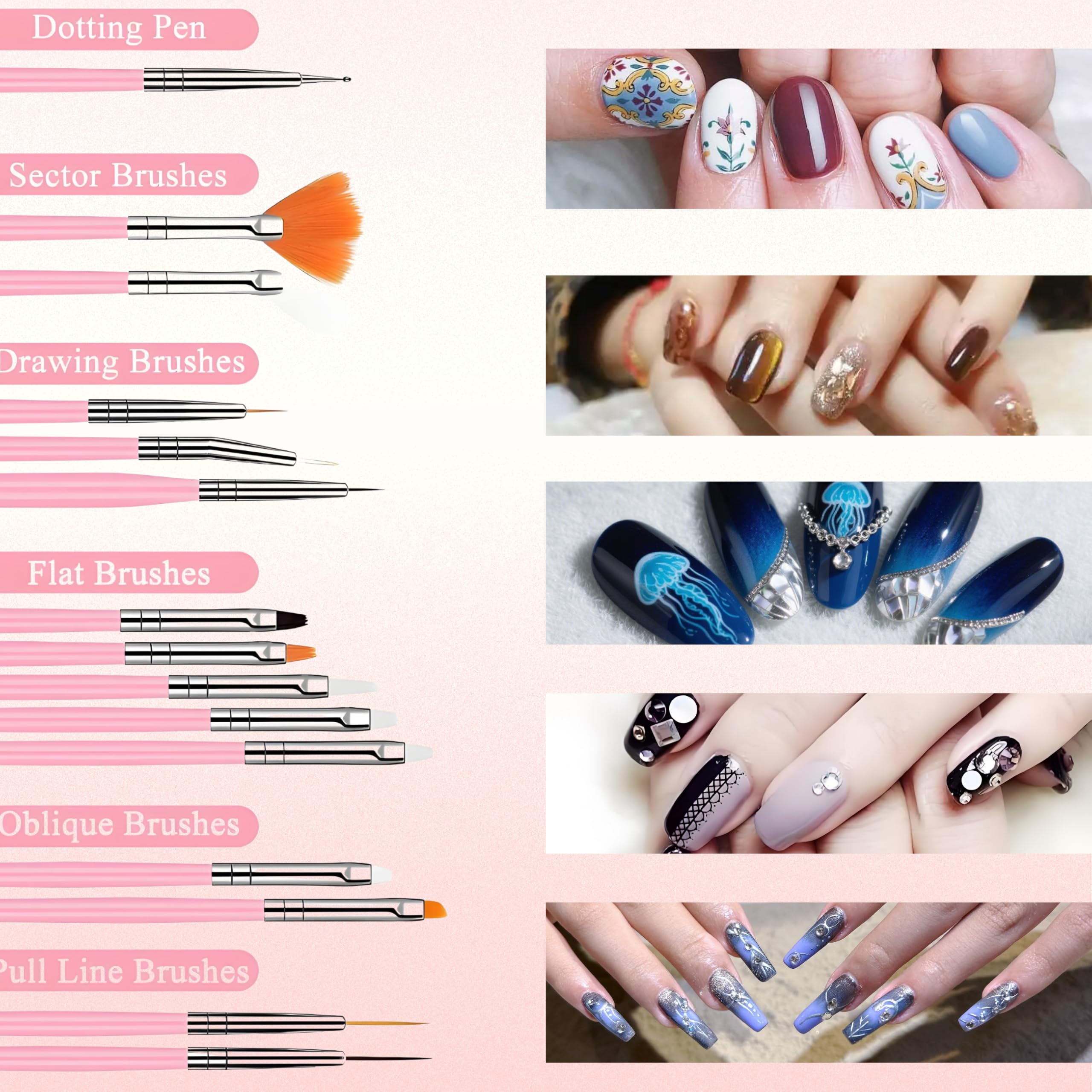 22pcs Nail Brushes Set for Nail Art, Professional Nail Art Brushes and Tools Kit, Compatible with Gel Nail Kit - Image 2