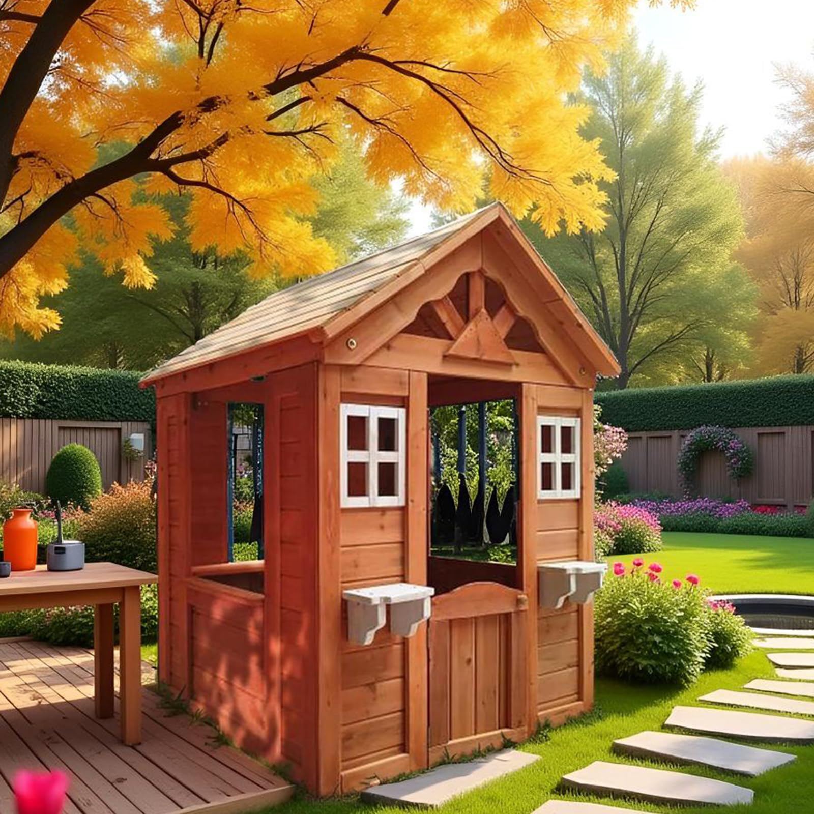 Amazon.com: Kids Playhouse, Outdoor Cottage Playset, Wooden Kids