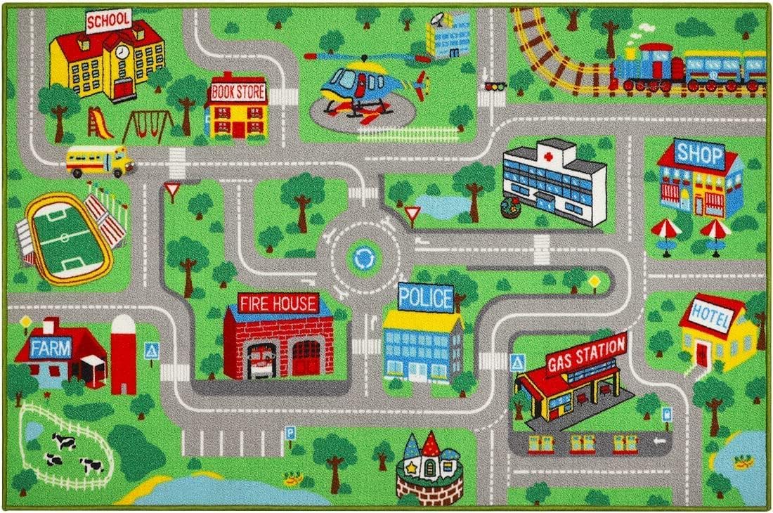 Capslpad Kids Play Rug Town City Road Car Mat 160x100cm (5’2″ x 3’3″) Kids Carpet Playmat Exercise Mat Learning Educational Area Rug for Children Boy Girl Kids Toddler Bedroom Playroom