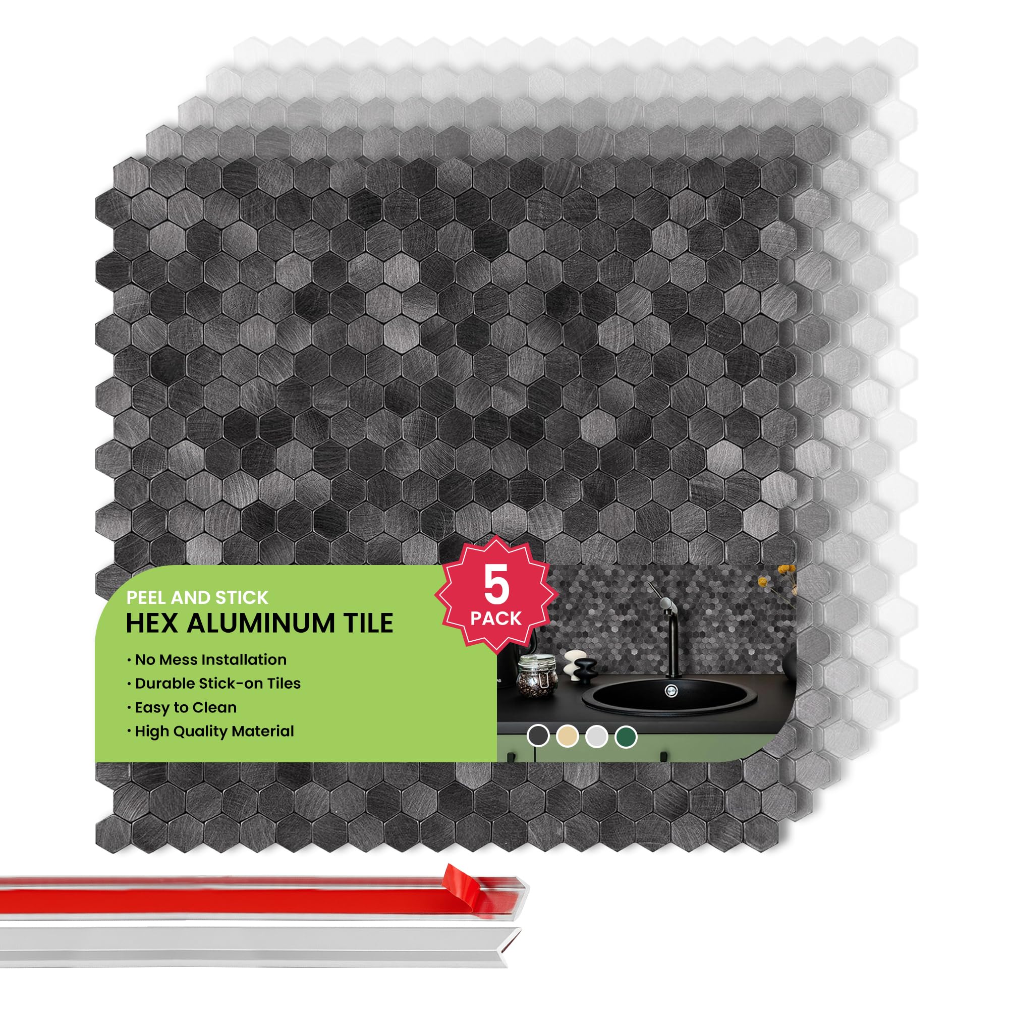 Azulejos hexagonales negros para salpicadero de cocina moderna y elegante