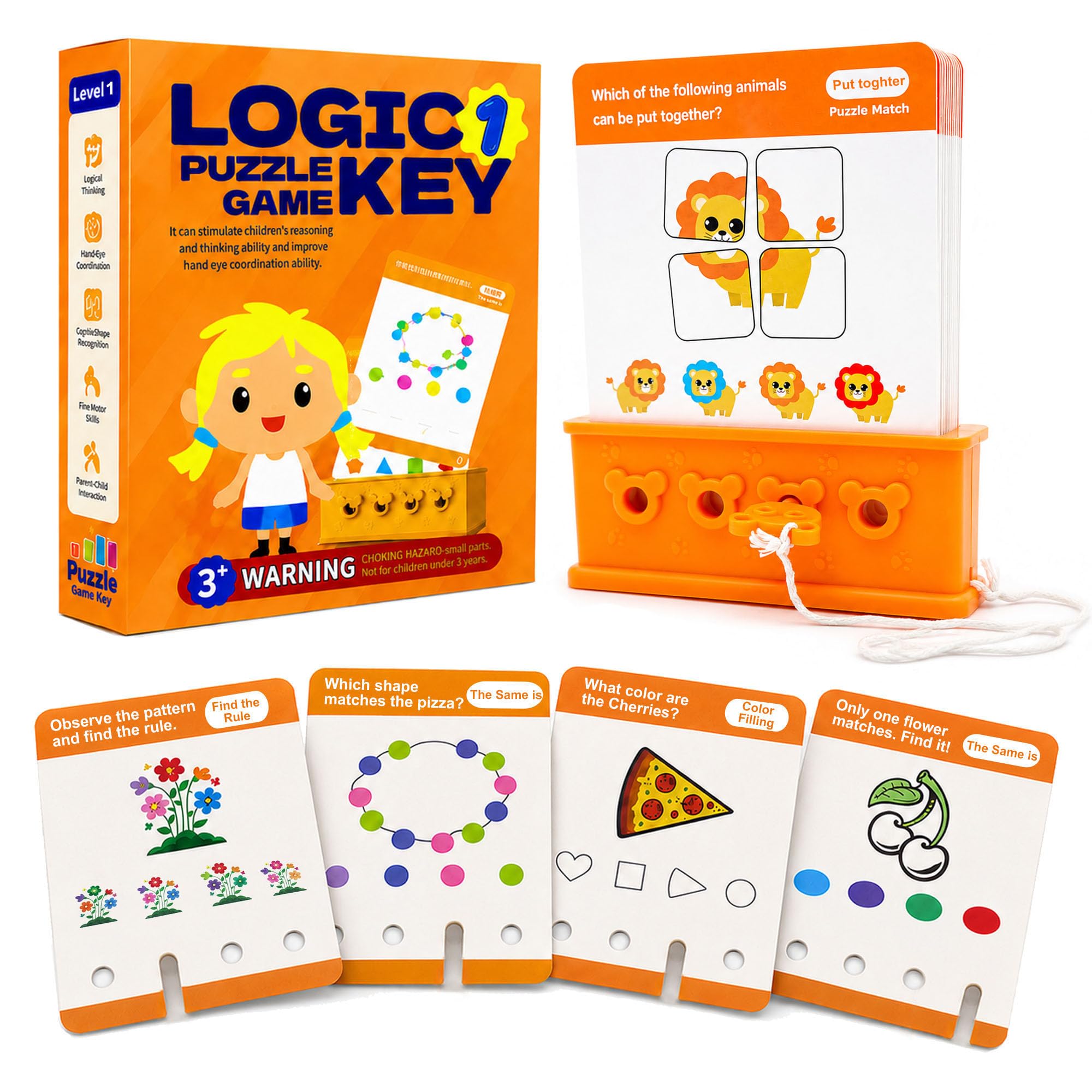 Preschool Learning Toys for Kids Ages 3-8+, Montessori Logic Toys | Kids Brain Logic Games Educational Toys, Includes 32 Cards with 64 Fun Challenges to Improve Focus & Logic Thinking