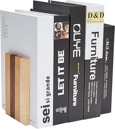 Miniatura 3 de Pandapark Sujetalibros decorativos de madera, sujetalibros antideslizante para estantes, sujetalibros resistentes, soporte para libros y CD, 1 par