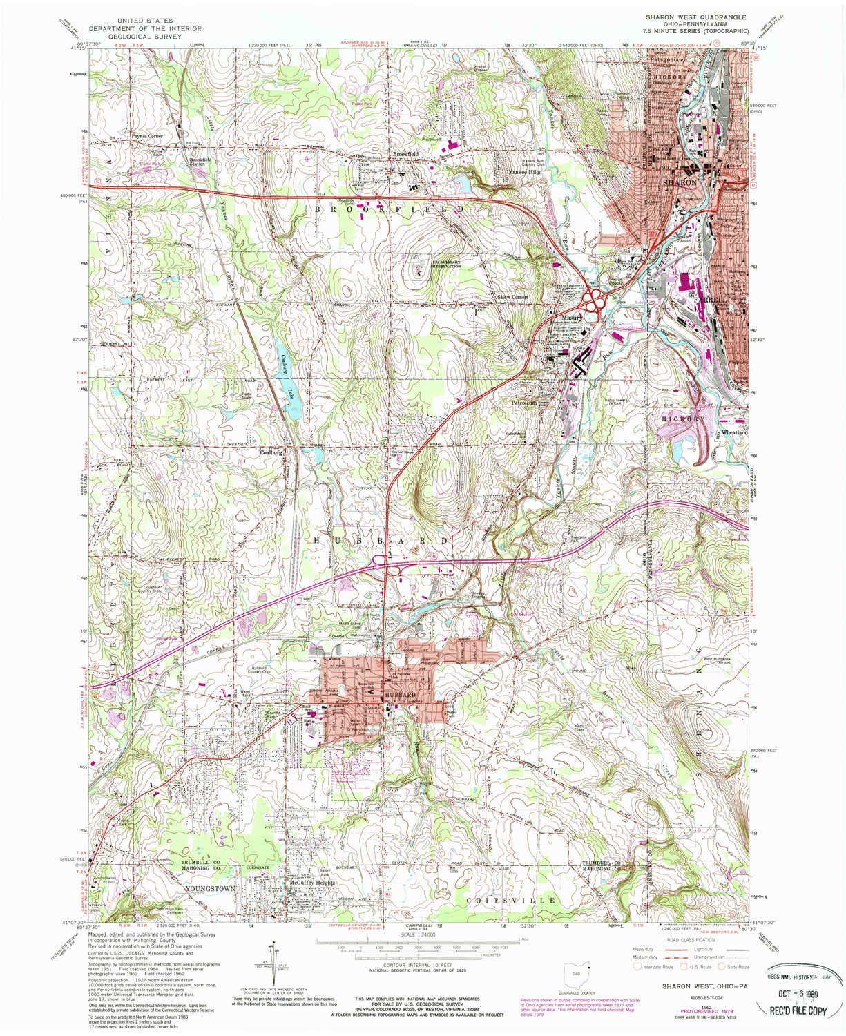 YellowMaps Sharon West PA topo map, 1:24000 Scale, 7.5 X 7.5 Minute, Historical, 1962, Updated 1989, 27 x 22 in - Paper
