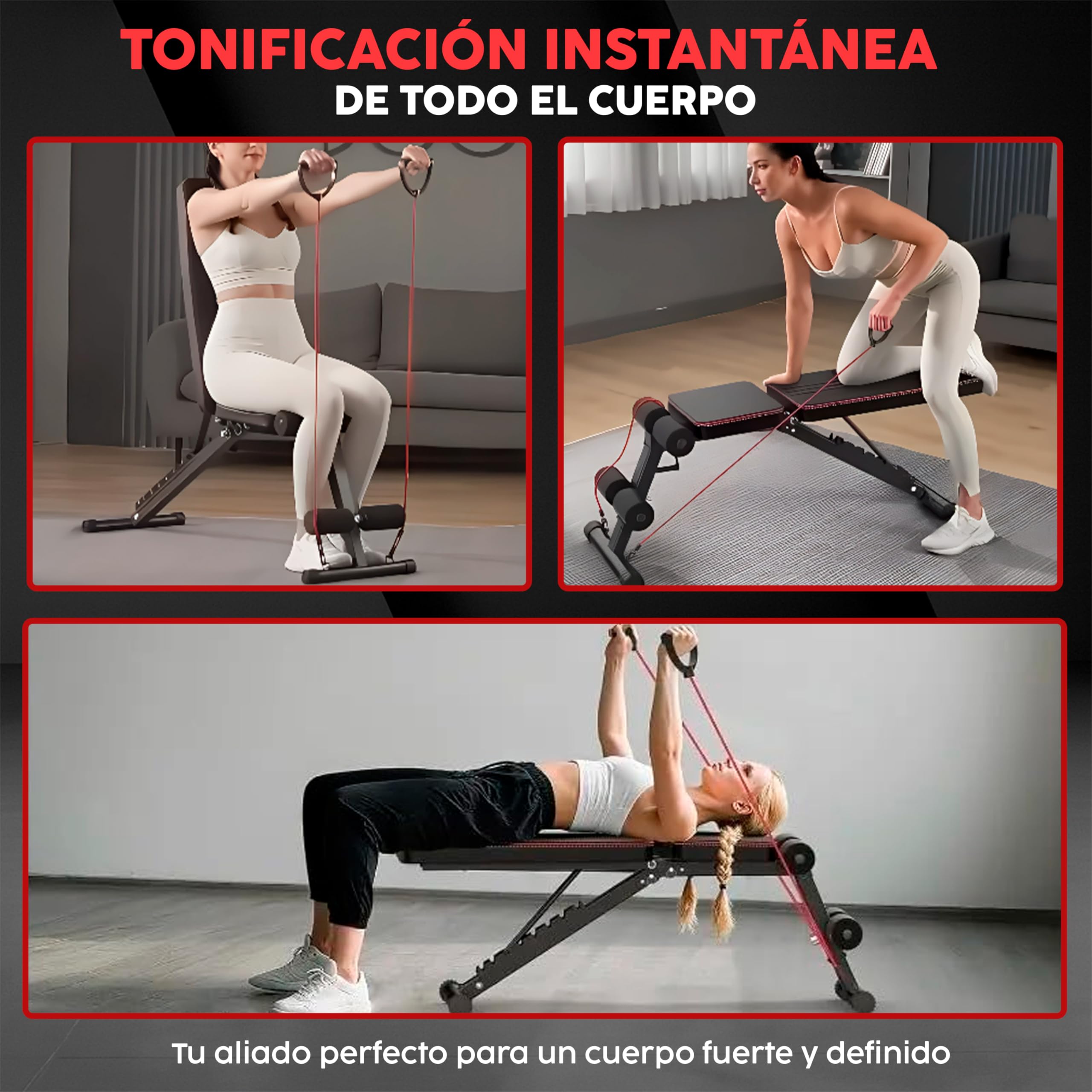 EveryKip Banco de Musculación Ajustable y Plegable para Pesas y Mancuernas, Banco de Pesas Multifunción Gimnasio en Casa, Entrenamiento 7 en 1,Regulable, Abdominales Red Para Gatos 8x3m