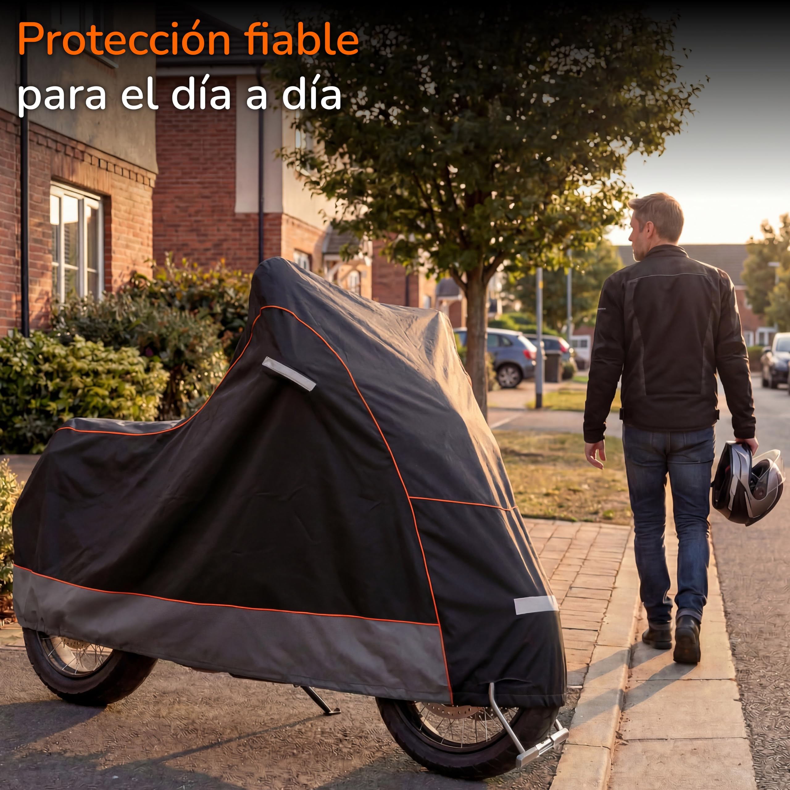 Upgrade4cars Funda para Moto Exterior Impermeable y con Candado | Garaje Universal Moto Resistente al Invierno 210D Poliéster Negro | Cubierta Scooter Tamaño XL 275x105x125 cm — view 8