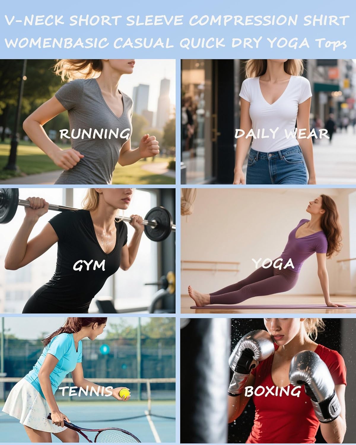 Women's Compression Short Sleeve V Neck Sun Protection Shirt Workout Basic Yoga Gym Tops Moisture Wicking T-Shirts - Image 6