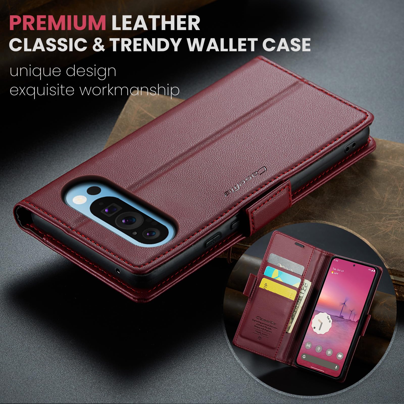 Cover for Google Pixel 10 Pro XL Wallet Case with Card Holder, Kickstand RFID Blocking Magnetic Closure Shockproof Protective PU Leather for Google Pixel 10 Pro XL Flip Case Wallet - Red — view 4