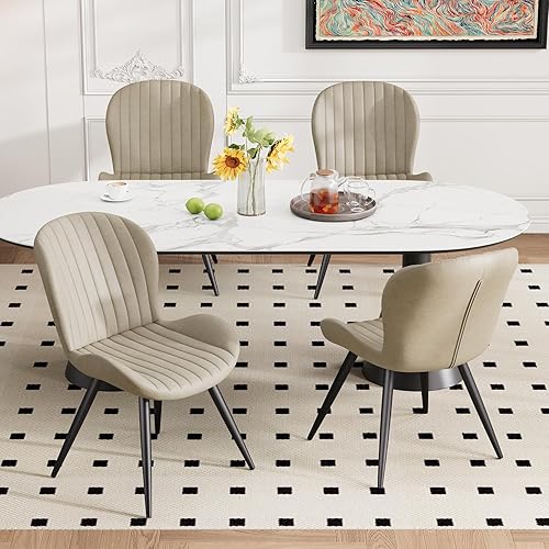 Juego de 4 sillas de comedor de tela moderna, sillas de comedor tapizadas con cojines gruesos, patas de metal, sillas de respaldo sin brazos para