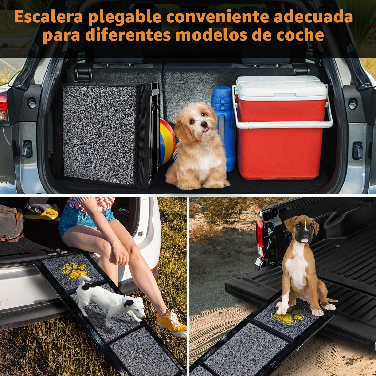 Rampa plegable para perros de 170 cm, para perros grandes, con alfombrilla antideslizante, resistente para coche SUV