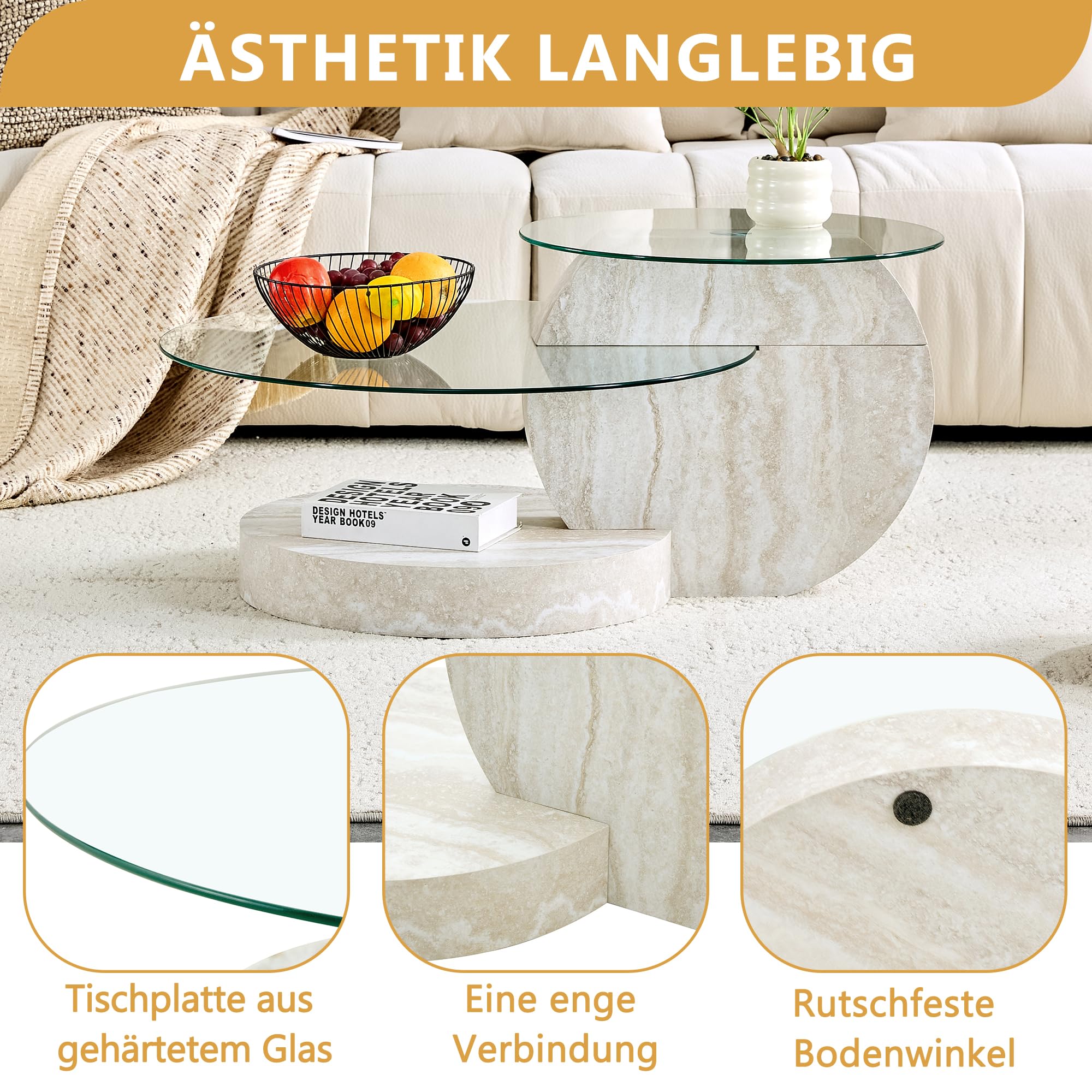 90 cm Glas-Couchtisch,runder Couchtisch