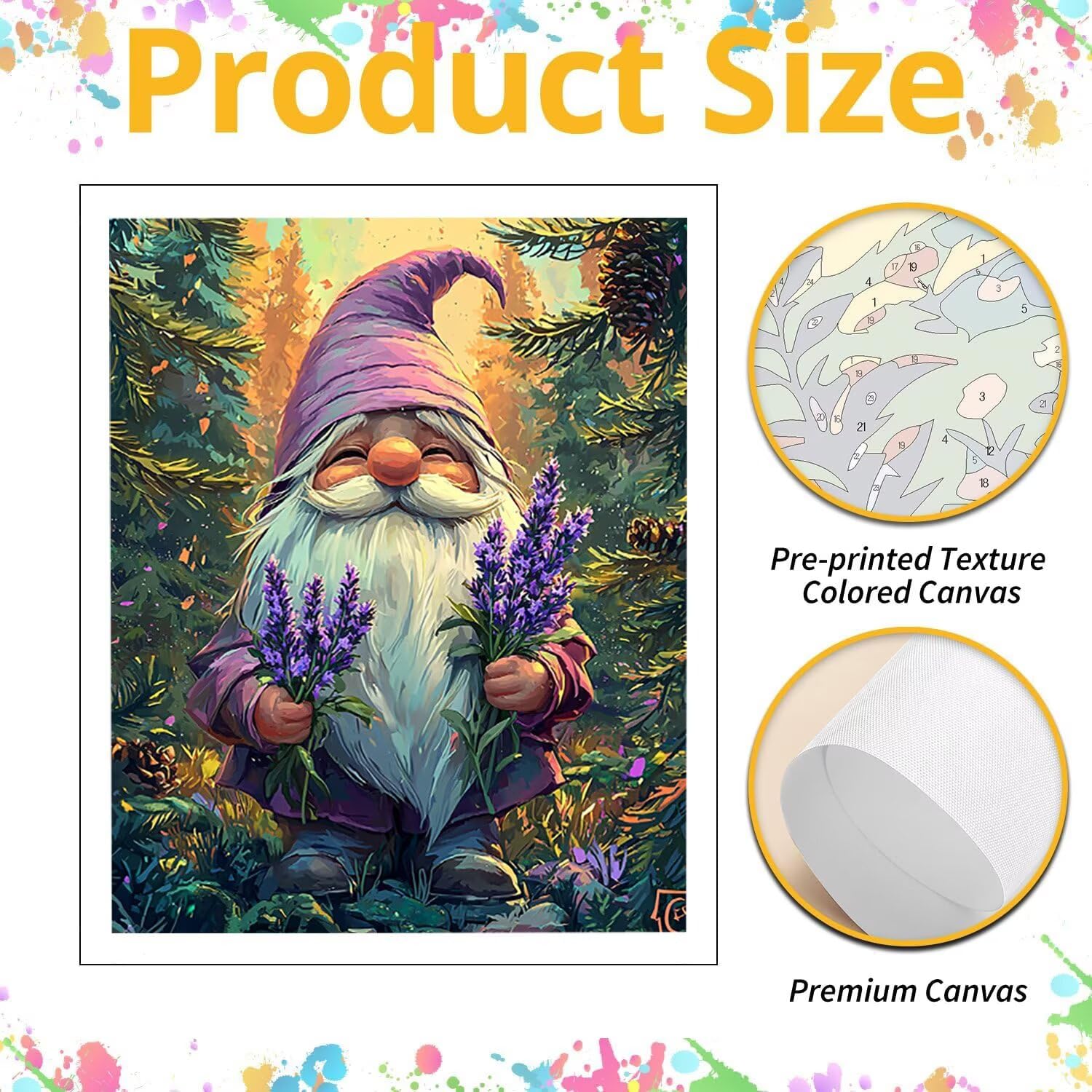 WEISHIWE Lavanda e nano Dipingere con i Numeri per Adulti, 70x90cm a-1040