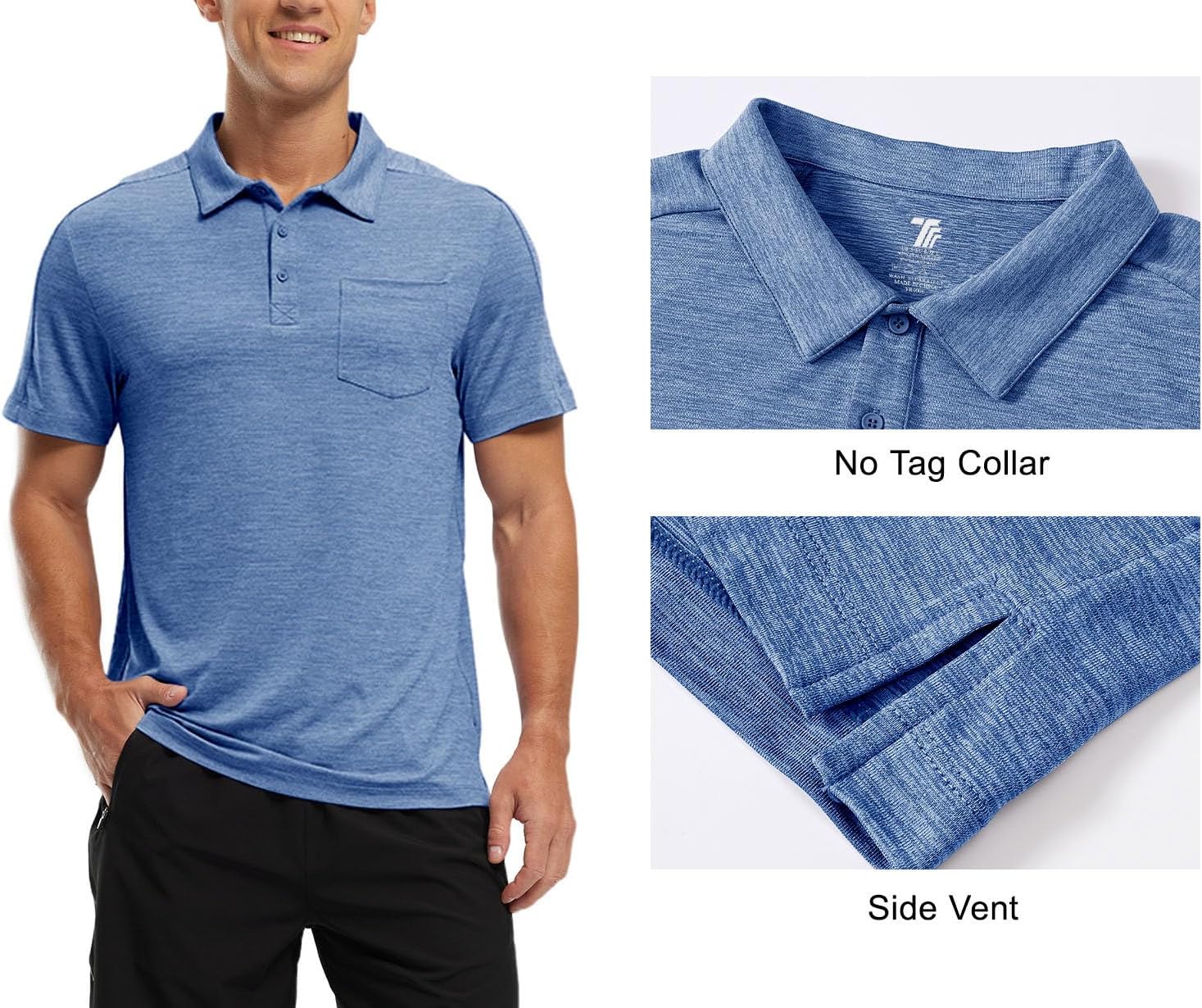 TBMPOY Men's Polo Shirts Short Sleeves with Pocket Lightweight Quick Dry Outdoor Casual Work Golf Sports Shirt - Image 5
