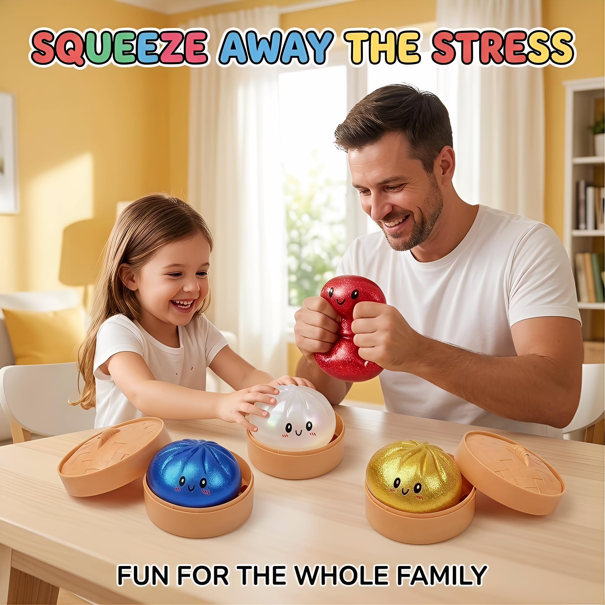 4PCS Giant Dumpling Squeeze, Dumplings Squishy con Purpurina, Juguetes Fidget Blandos de Rebote Lento, Pelotas Antiestrés para Aliviar la Ansiedad, Juguete Sensorial para Niños y Adultos — view 5