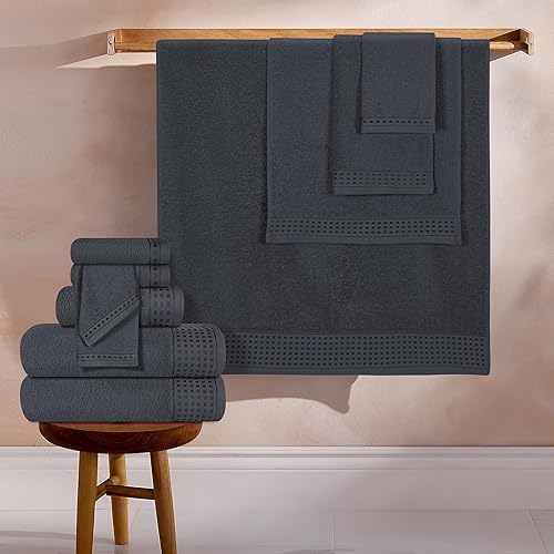 Vista 279 de GLAMBURG Juego de 6 toallas de 100% algodón ultra suave, contiene 2 toallas de baño de 28 x 55 pulgadas, 2 toallas de mano de 16 x 24 pulgadas y 2