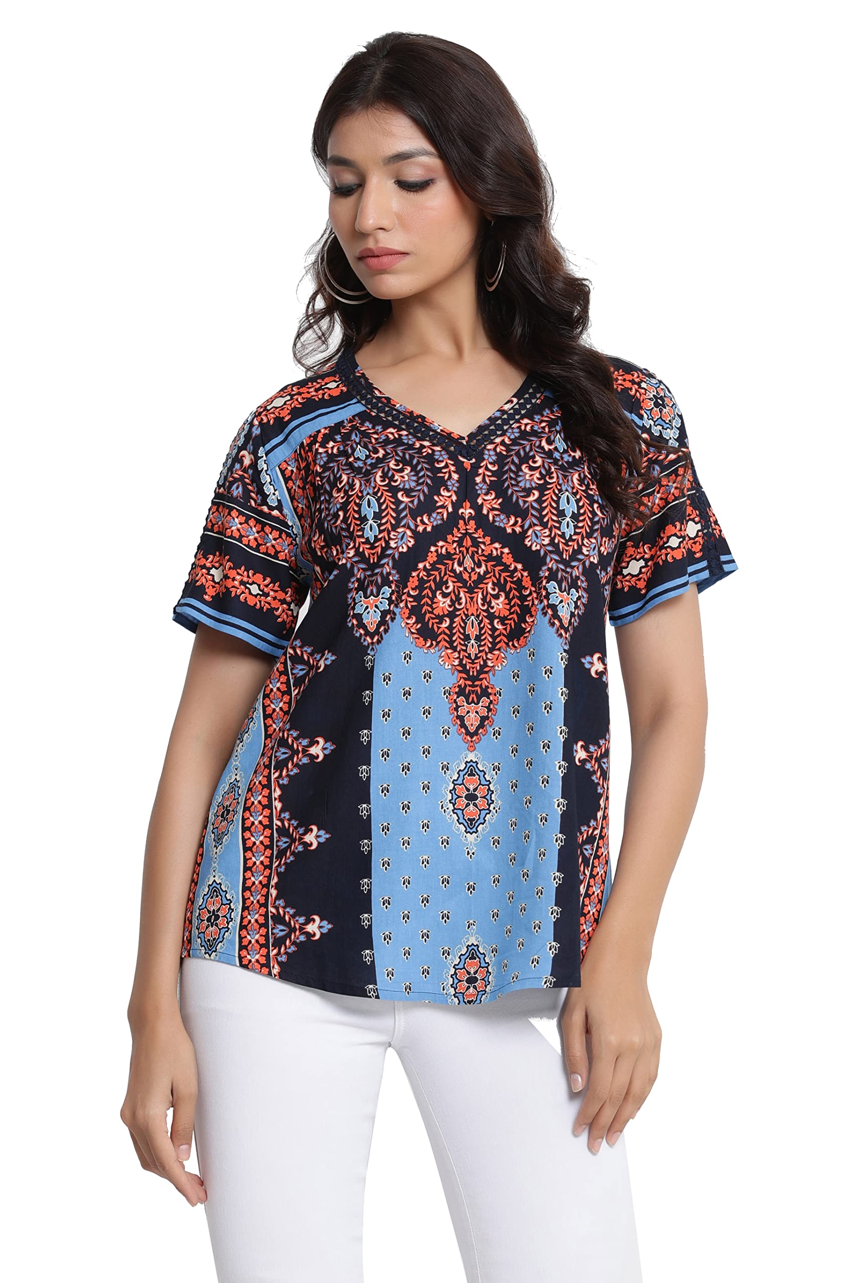 infinity garments Rayon Placement Printed Stylish Top for Women Medium Black-picture-19