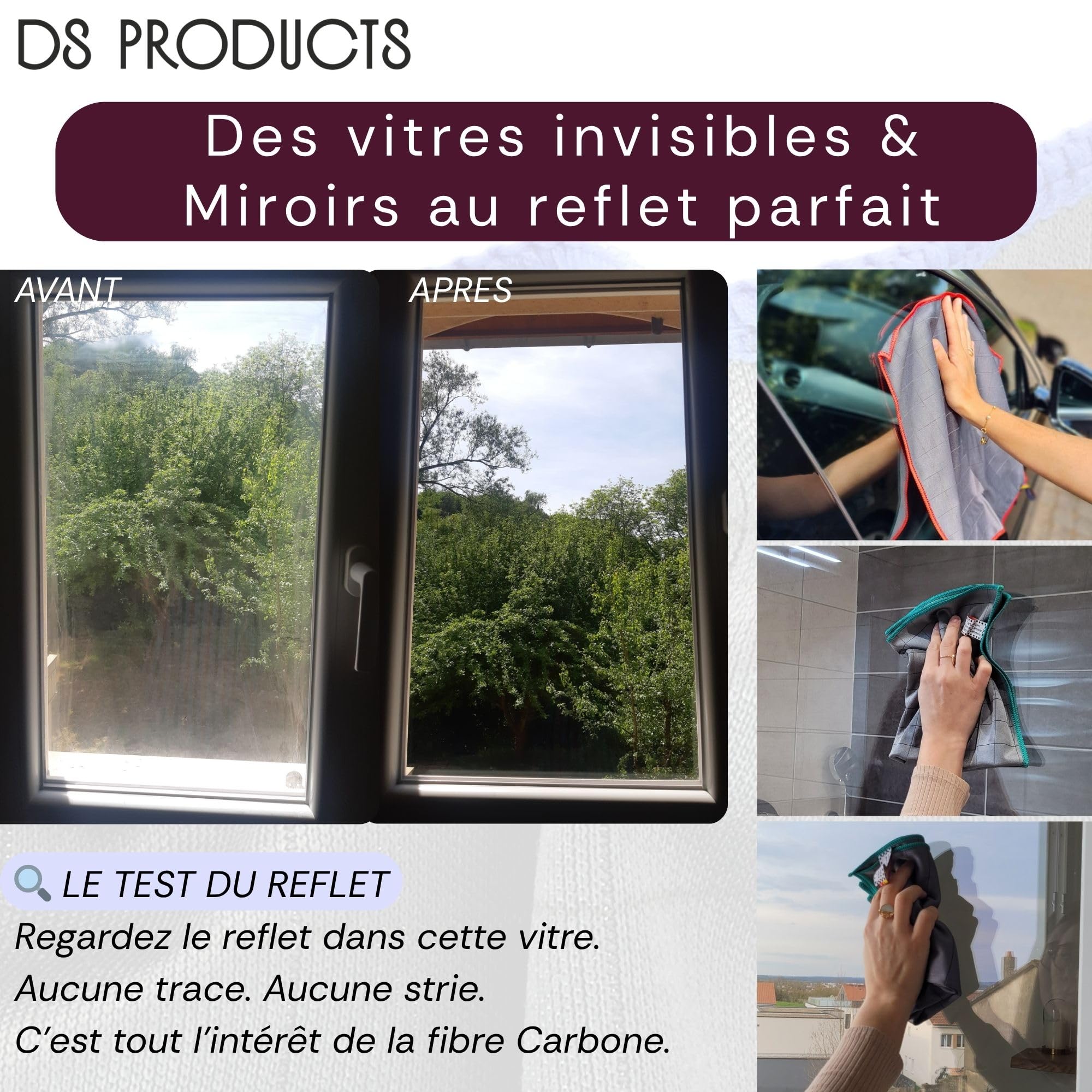 5X Lingettes Microfibres de Carbone 410GSM-Chiffon Magique Vitre Miroir Sans Trace Sans Peluche Réutilisable Multi Usage-Voiture Professionnel-Auto Moto Anti Rayures–Lavettes Absorbant