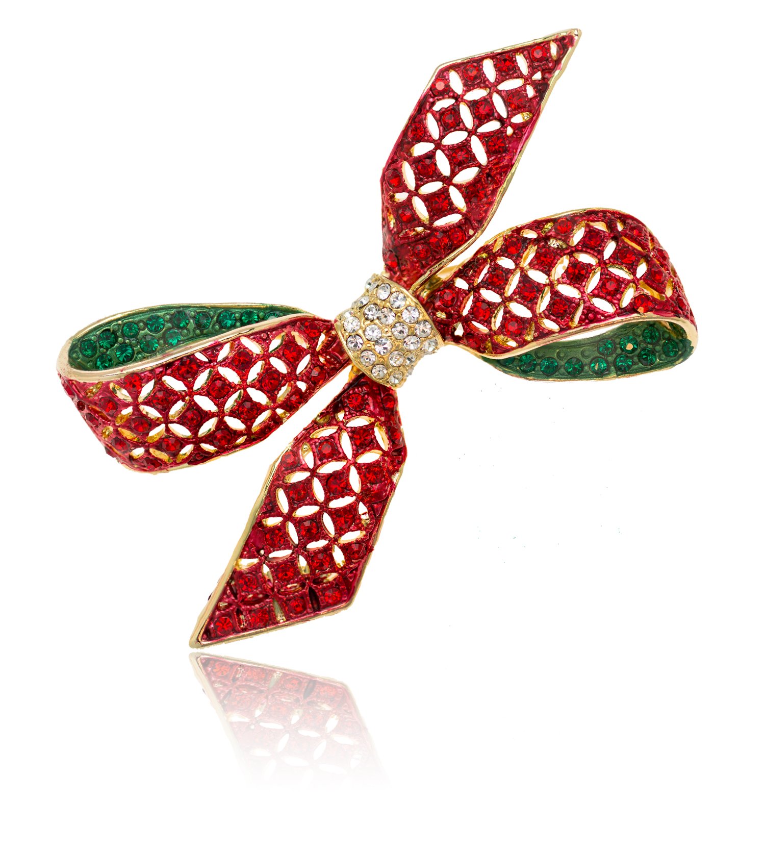 Gold-Tone Swarovski Element Crystals Christmas Red Ribbon Bow Brooch Pin-picture-48