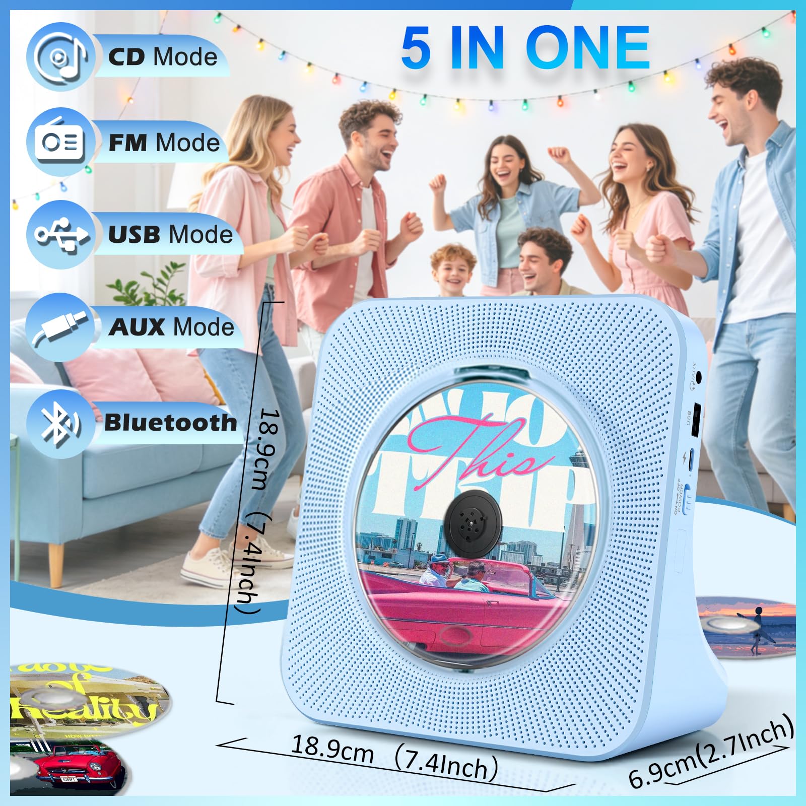 Lecteur CD Bluetooth avec Haut-Parleurs Intégrés, Lecteur CD pour la Maison