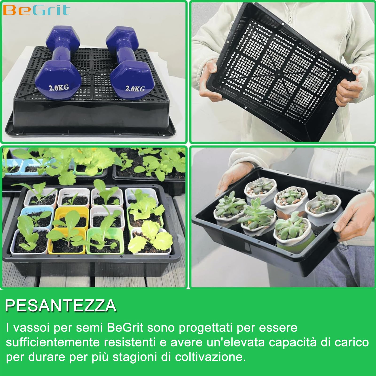 BeGrit 10 Pezzi Vassoi Semina Plastica 32 x 23 x 7.5 cm Germinazione Semina Vaschette Semenzaio vassoio per microgreens rettangolari semi in plastica per Serra Idroponica Giardino Verdura Frutta Seme