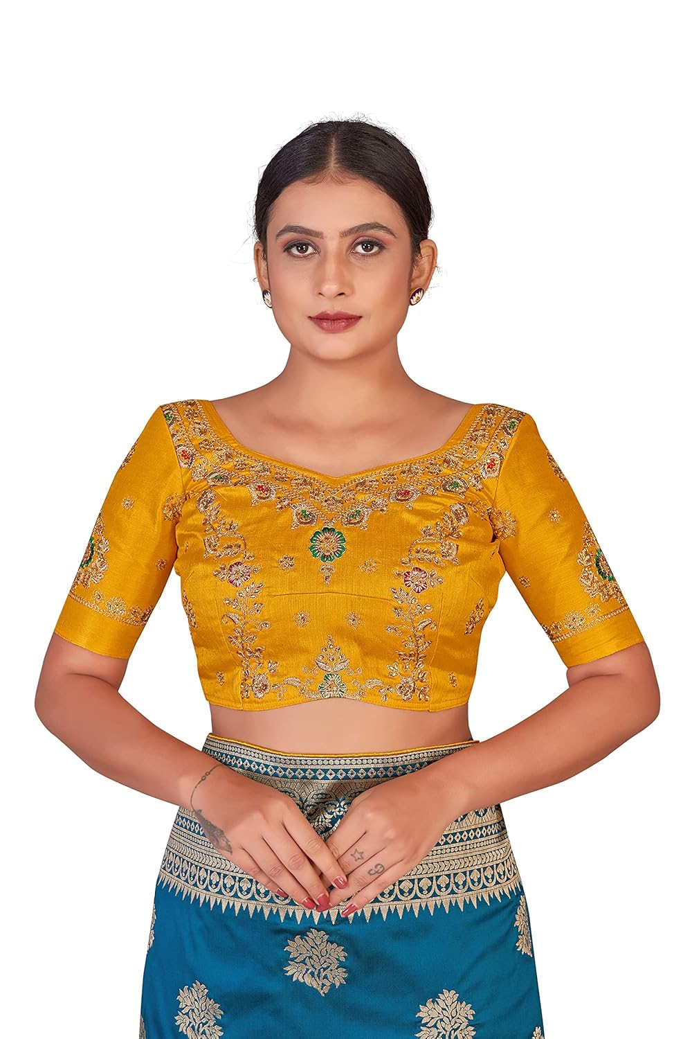 Monjolika Fashion Women's Banarasi Silk Blend Woven Work Tussles Saree With Unsttiched Blouse Piece (Monjolika 45560_color) - Image 5