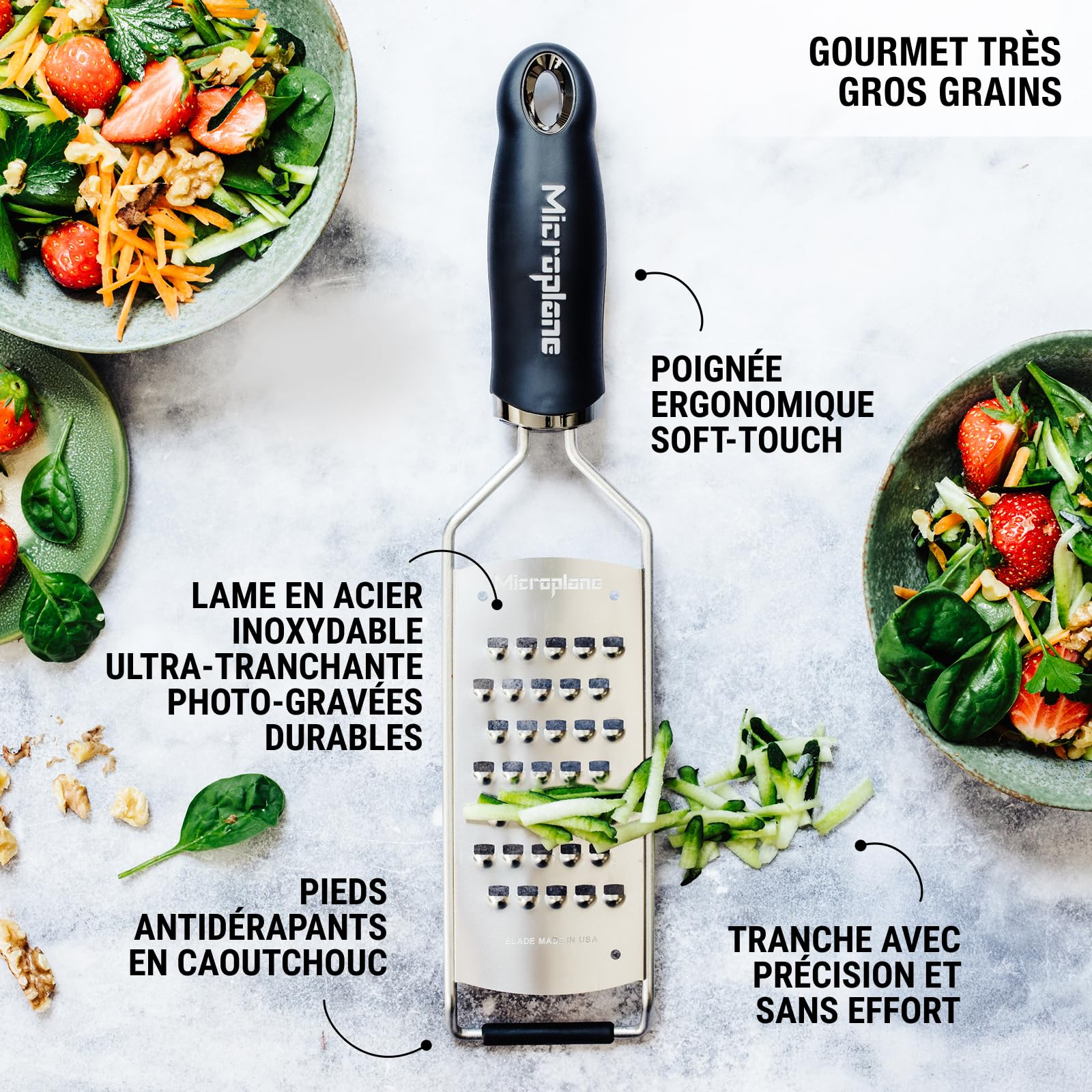 Microplane Coffret Cadeau Gourmet 3 pièces Râpe Zesteur Premium Classic, Râpe Très Gros Grains&Éplucheur Professionnel, Lames Inox Ultra-Tranchantes, Ustensiles de Cuisine Haut de Gamme Ergonomiques