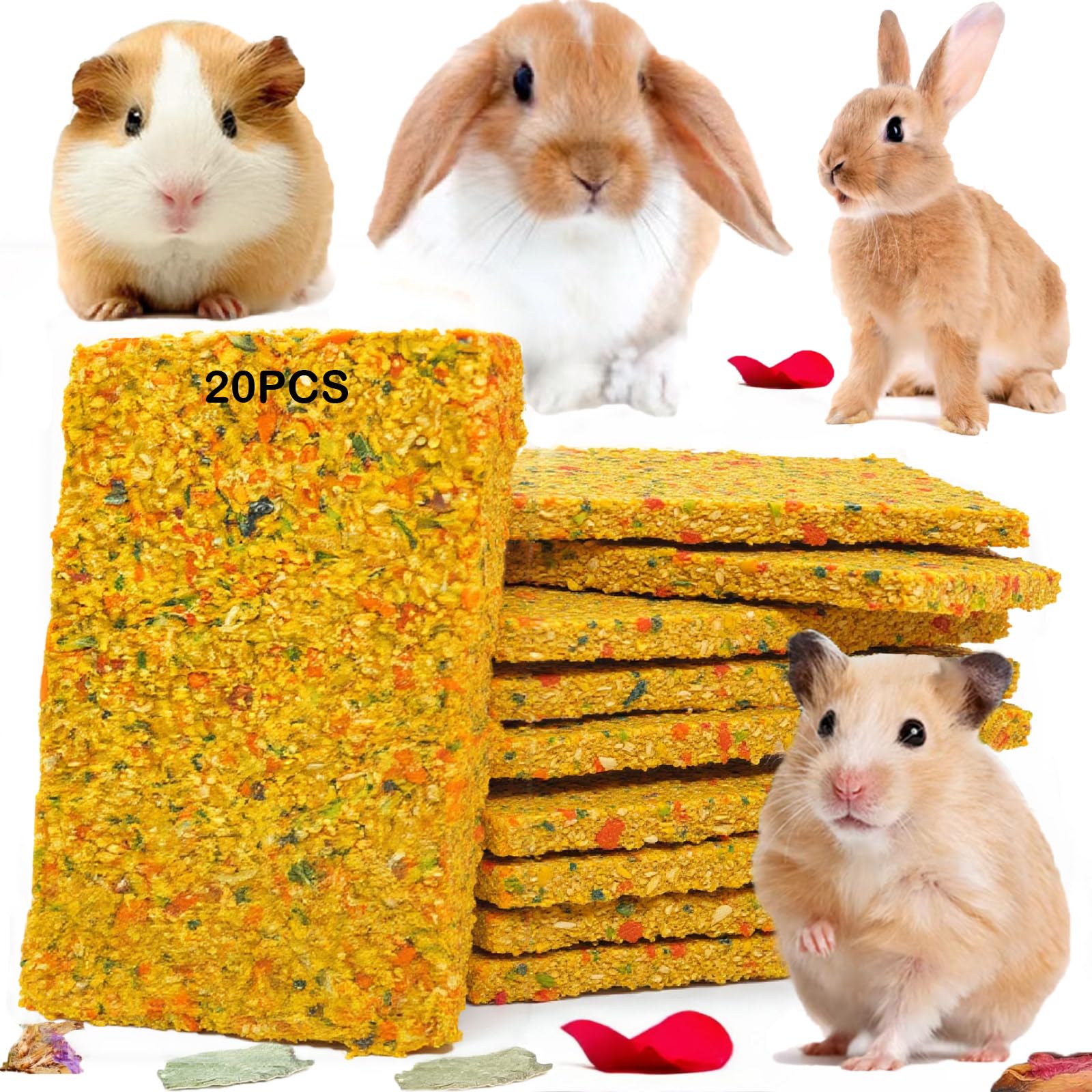 GREMBEB Rabbit Toys 20pcs Crispy Bunny Chew Treat Guinea Pig Timothy Hay Chips Compressed Hamster Molar Snack for Grinding Teeth Nutritional