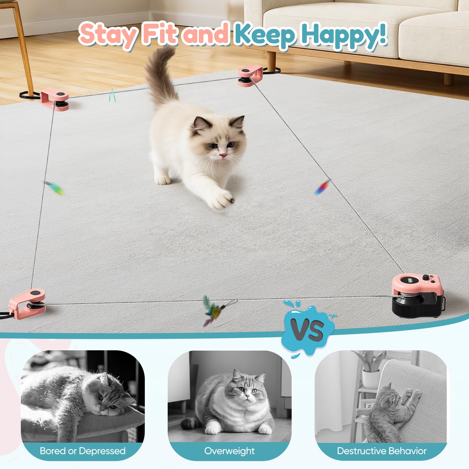 Interaktives Katzenspielzeug für Drinnen, Katzenlaufband, Automatisches/Ferngesteuertes Simuliertes Katzenjagdspielzeug, Energieraubendes Spielzeug für Haustiere (Rosa)