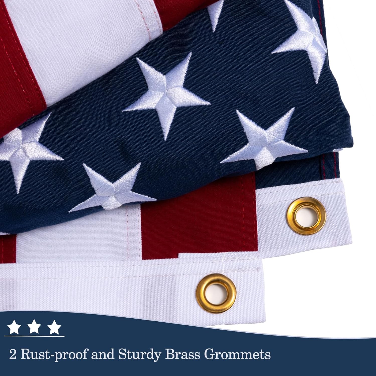 JRED 100% Cotton American Flags for Outside 2x3 FT US Flag Heavy Duty Outdoor Fade Resistant Embroidered Stars Sewn Stripes, Brass Grommets, 250th Anniversary of USA - Image 5