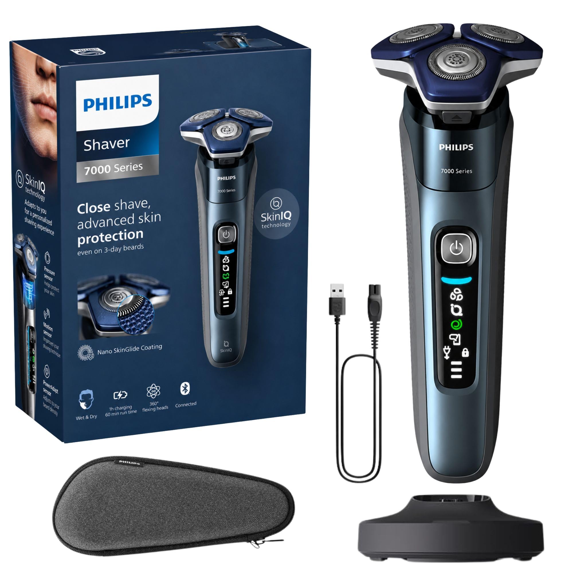 Philips Rechargeable Wet/Dry Electric Shaver with SenseIQ and Comfort Glide Ring Technology, Battery Powered, Silver