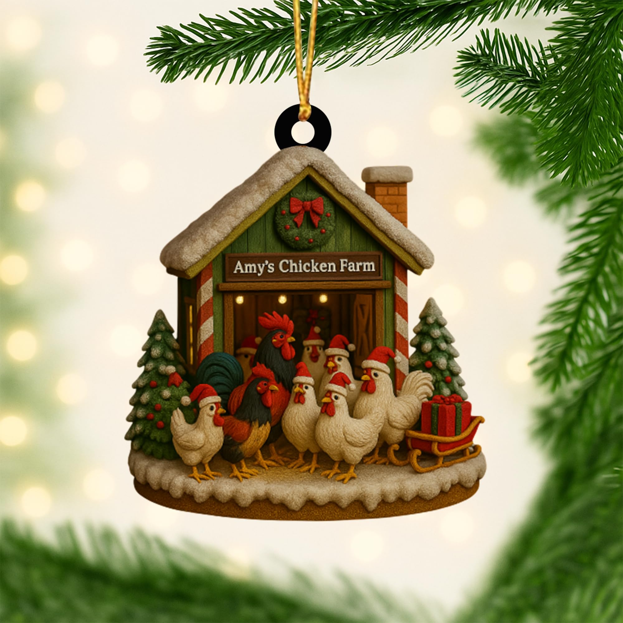 Personalized Chicken Ornament, Chicken Christmas Ornament, Custom Farm Name Ornaments, Chickens Farm Christmas Tree Ornaments, Gifts for Chickens Lovers - A14