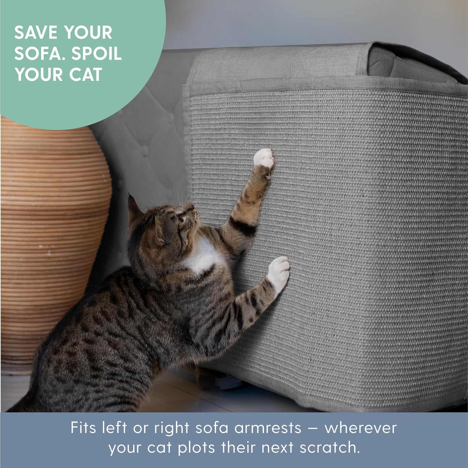The Cat Ladies Cat Scratch Furniture Protector - 2-in-1 Side Anti Scratch Couch Protector - Adjustable Furniture Protectors from Cats Scratching - Sisal Couch Corner Guard Scratcher - Grey