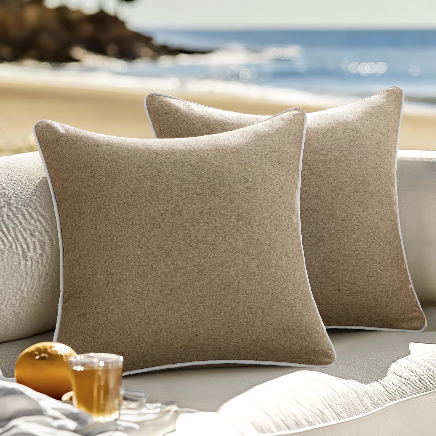 MIULEE Pack of Outdoor Weatherproof Cushion Covers Decorative Modern  Throw Pillow Covers Decoration Polyster Linen-Look Pillowcases For Garden  Sofa