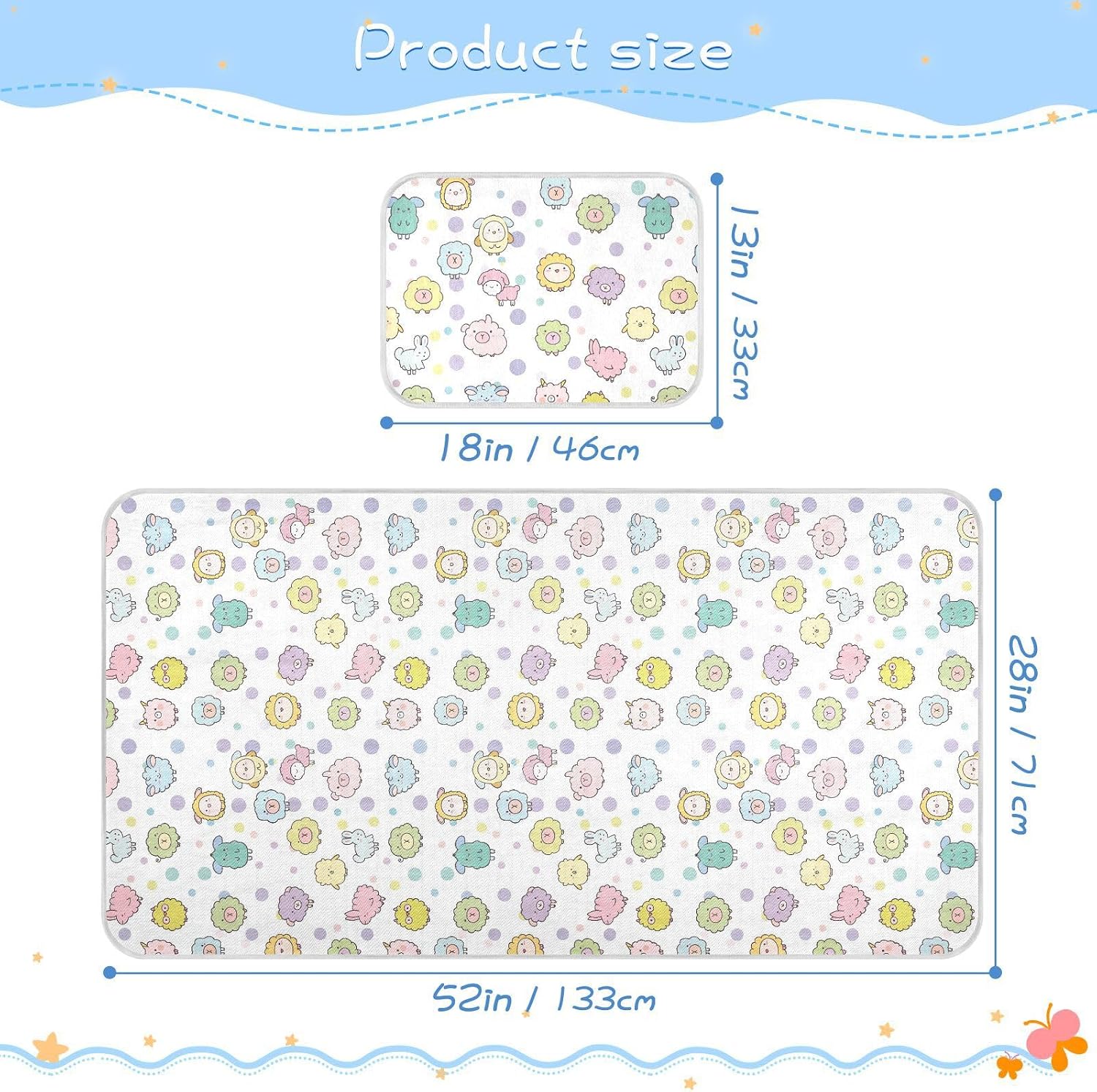 Cooling Baby Mattress Protector 28" x 52" Absorbent Pads for beds for Baby&Toddler Cute Cartoon Animals