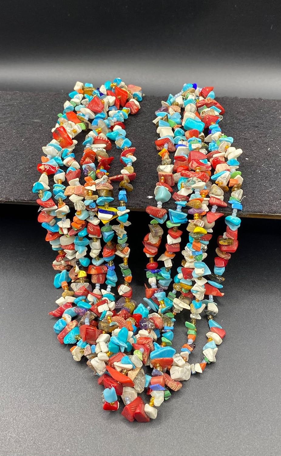 Chunky Multi-Strand Mixed Gemstone Chip Necklace for Women | 19” Boho Statement Necklace | Turquoise, Red Coral, Shell, Agate & Amethyst Beads | Festival Ethnic Tribal Jewelry Gift