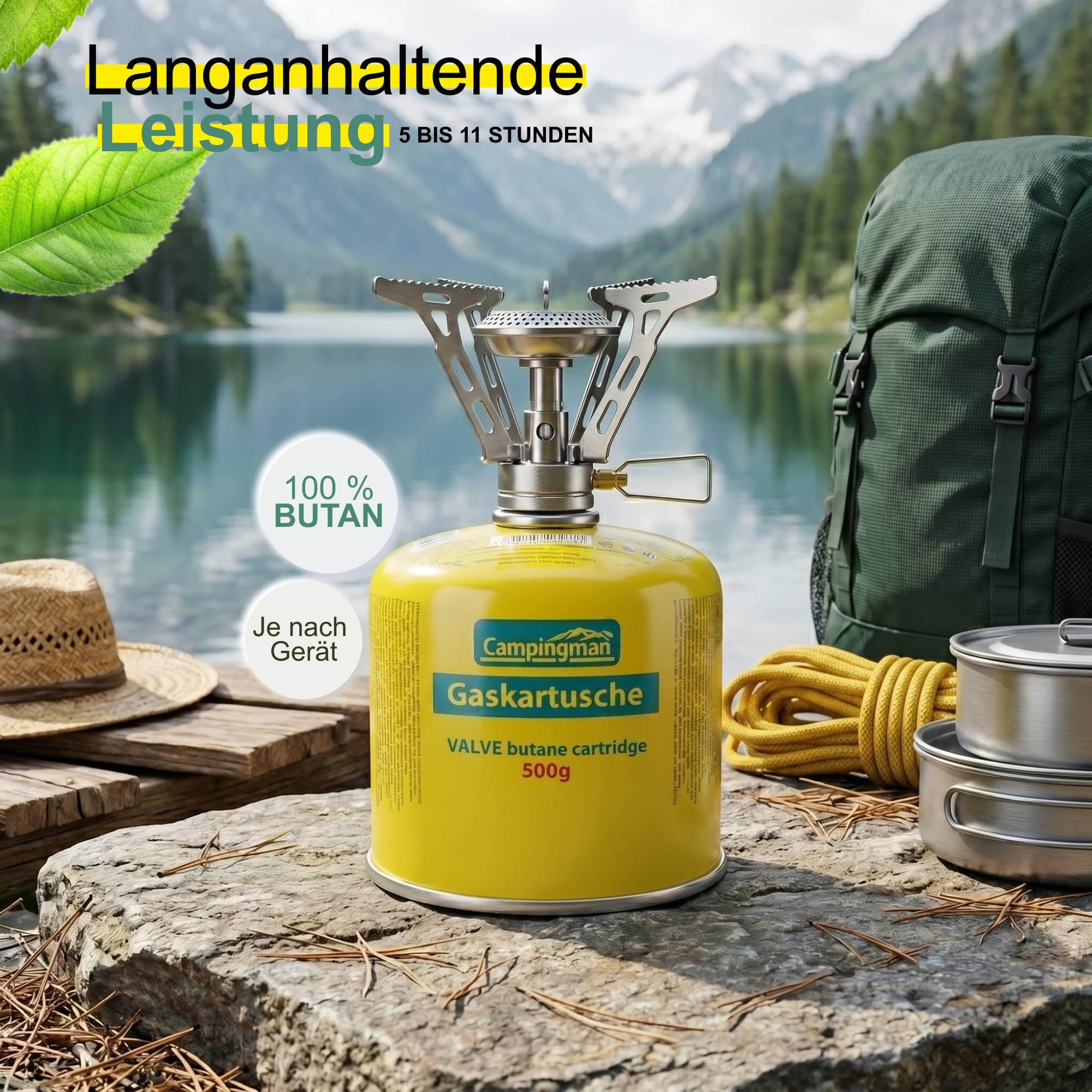 Campingman Gaskartusche 500g Schraubventil EN 417 Butangas Campingkocher Weber Grill Universal Schraubkartusche 6x500g
