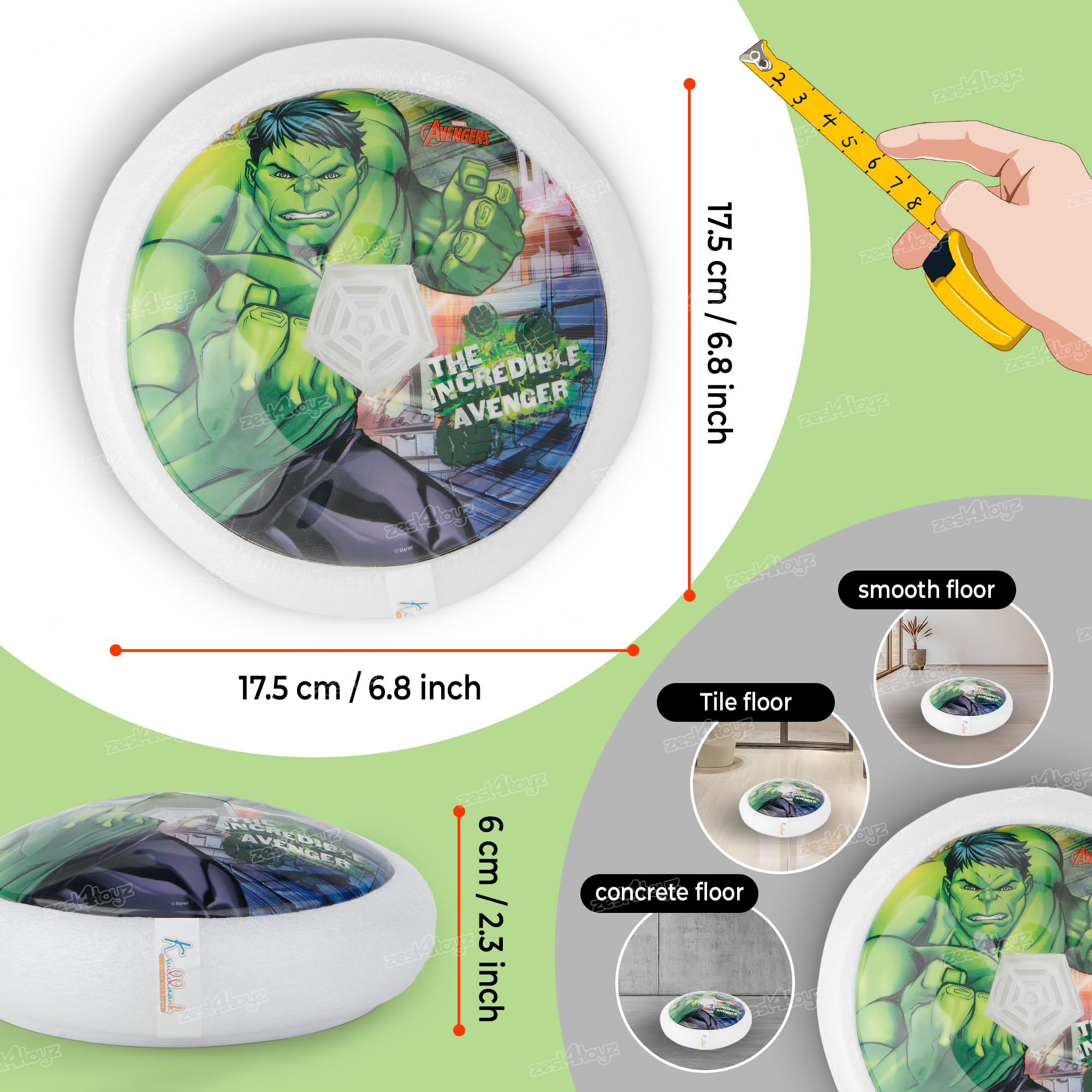 Zest 4 Toyz Hover Football for Kids with LED Lights Floating Football Game with Soft Foam Bumper Air Power Soccer Disc Toy for Indoor Outdoor Sports Activity Game for Boys and Girls- Green 1