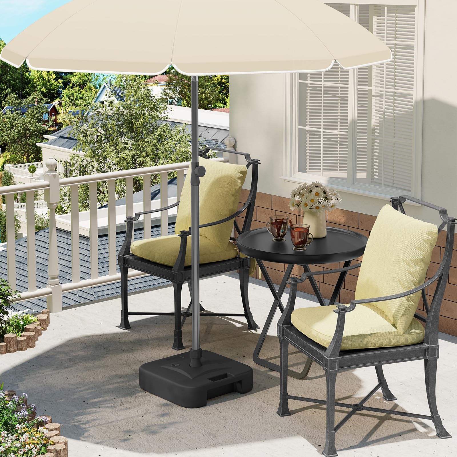 WOLTU Pied de Parasol 19 L à Remplir d'eau ou de Sable, Base pour Parasol avec 2 Douilles d'Insertion Ø 32-38 mm, Support de Parasol en HDPE, en Forme Carrée, Noir