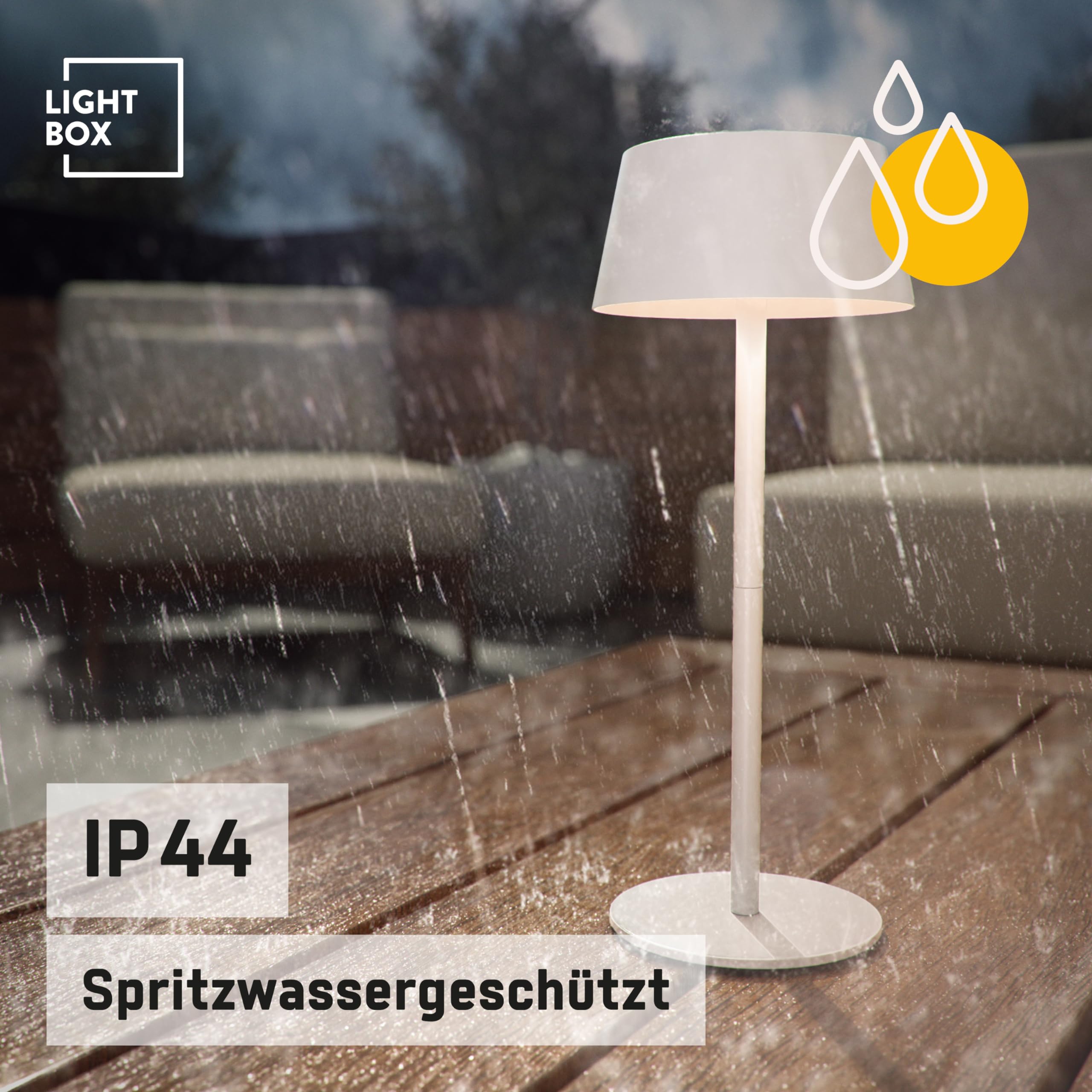 LED lámpara de mesa para exteriores | Ø 13 cm | lámpara de exterior inalámbrica con energía solar | regulador de intensidad táctil de 3 niveles | lámpara de mesa a pilas en blanco, decoración balcones