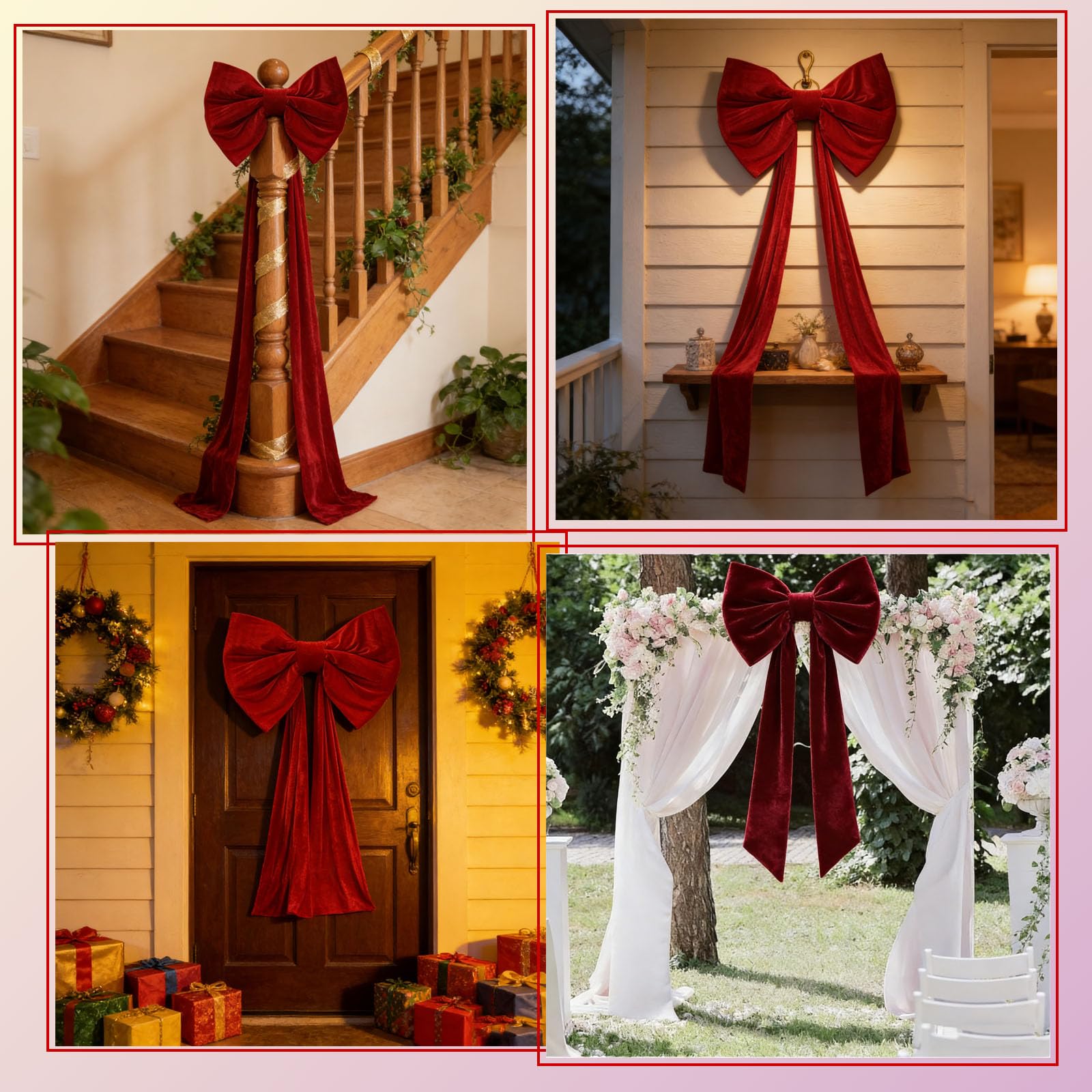 Extra Große Schleifen Rosa, Weihnachtsbaum Schleife Groß, Hochzeitsschleifen, Riesige Satinschleife mit Langen Bändern, Dekoschleife für Hochzeit, Auto, Kamin, Kranz, Heim (120 x 75cm)