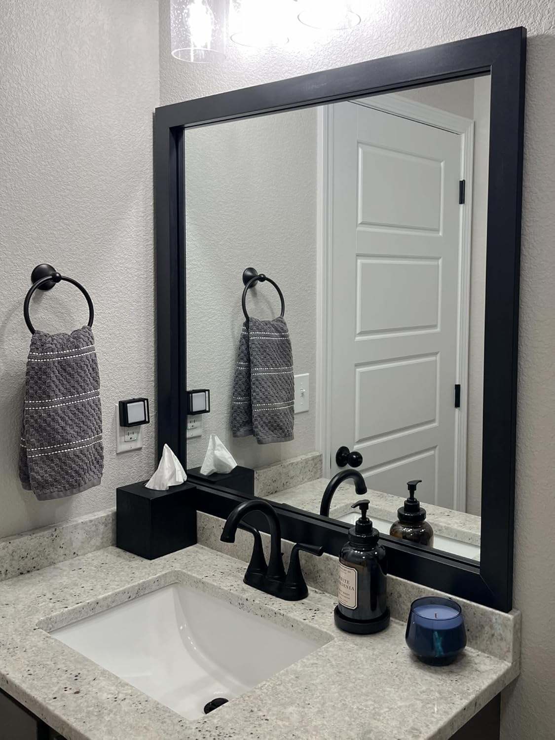 Frame My Mirror Black Bathroom Mirror for Wall, 30" x 40" Black Bathroom Vanity Mirror, Made in USA, Hangs Horizontally or Vertically, Meade Design