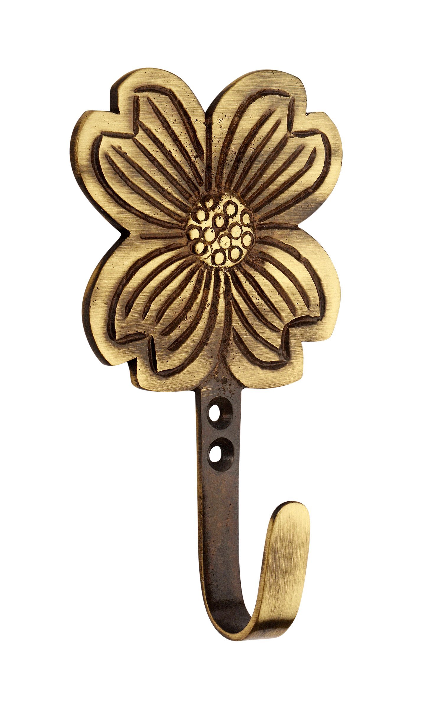 Antique Brass Flower Hooks - Set of 2 -6 Antique Brass Flower Hooks - Set of 2 -6