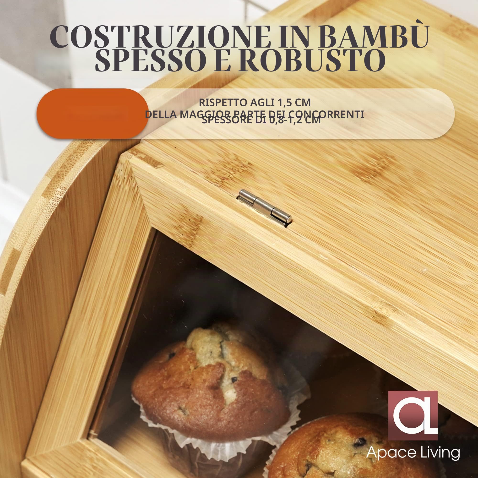 Apace Living Elegante Portapane in per Cucina, Cesta in Legno per Pane Extra-large 2 Ripiani con Vetrine Trasparenti e Prese d’Aria per Mantenere Freschi Pane e Dolci 40 x 26 x 37