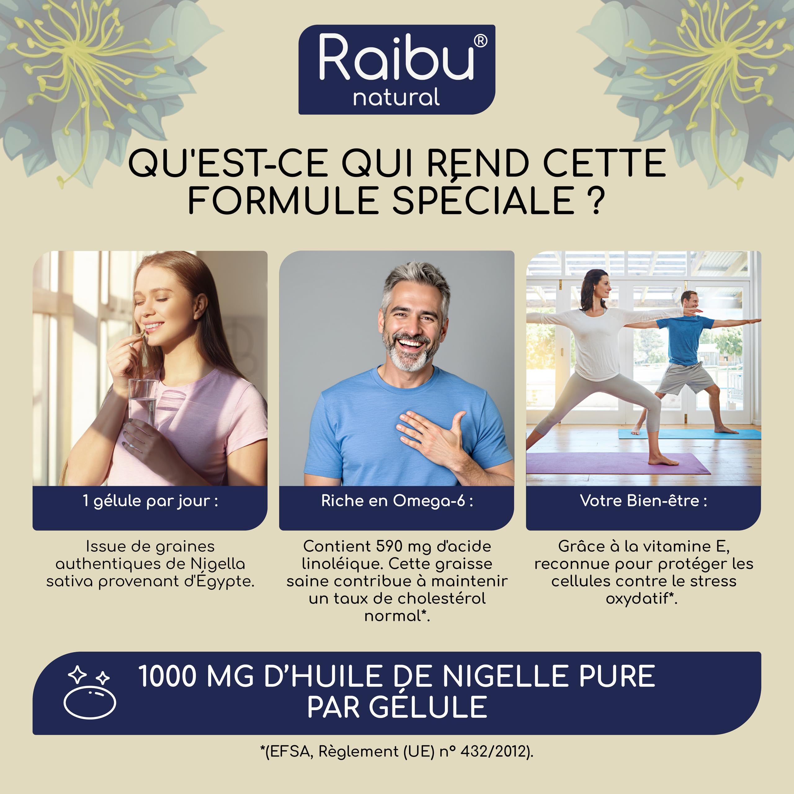 Huile de nigelle pure - 1000 mg d’huile de cumin noir par gélule (1 par jour) - Provision pour 6 mois - Nigella sativa pressée à froid - 59 % d’acide linoléique - 180 gélules