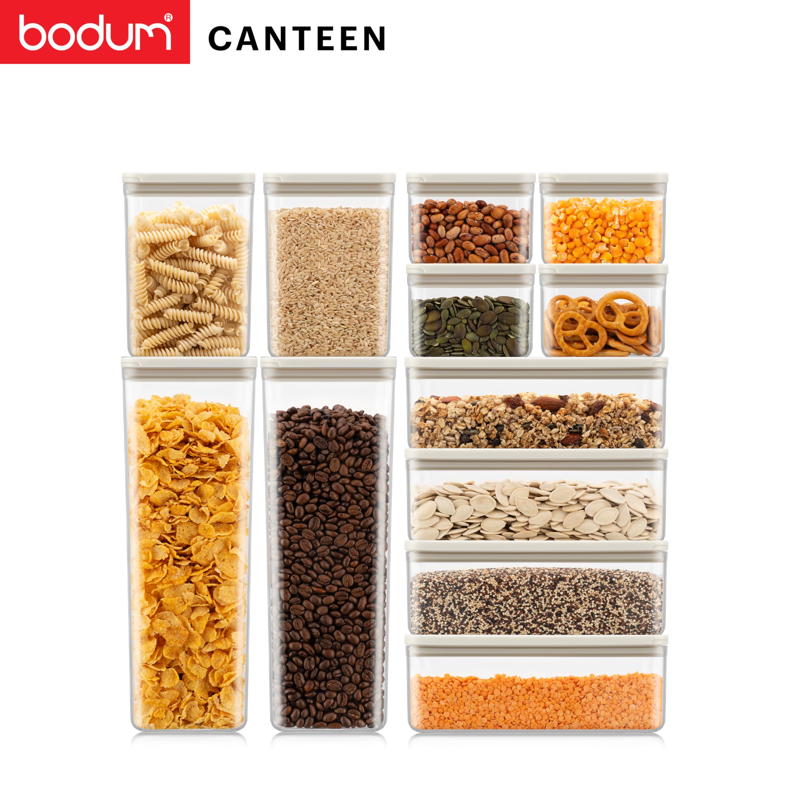 Bodum Vorratsdosen Set CANTEEN – 12-teilig mit weißen Deckeln – BPA-frei & spülmaschinenfest – Stapelbare, transparente Aufbewahrungsbehälter