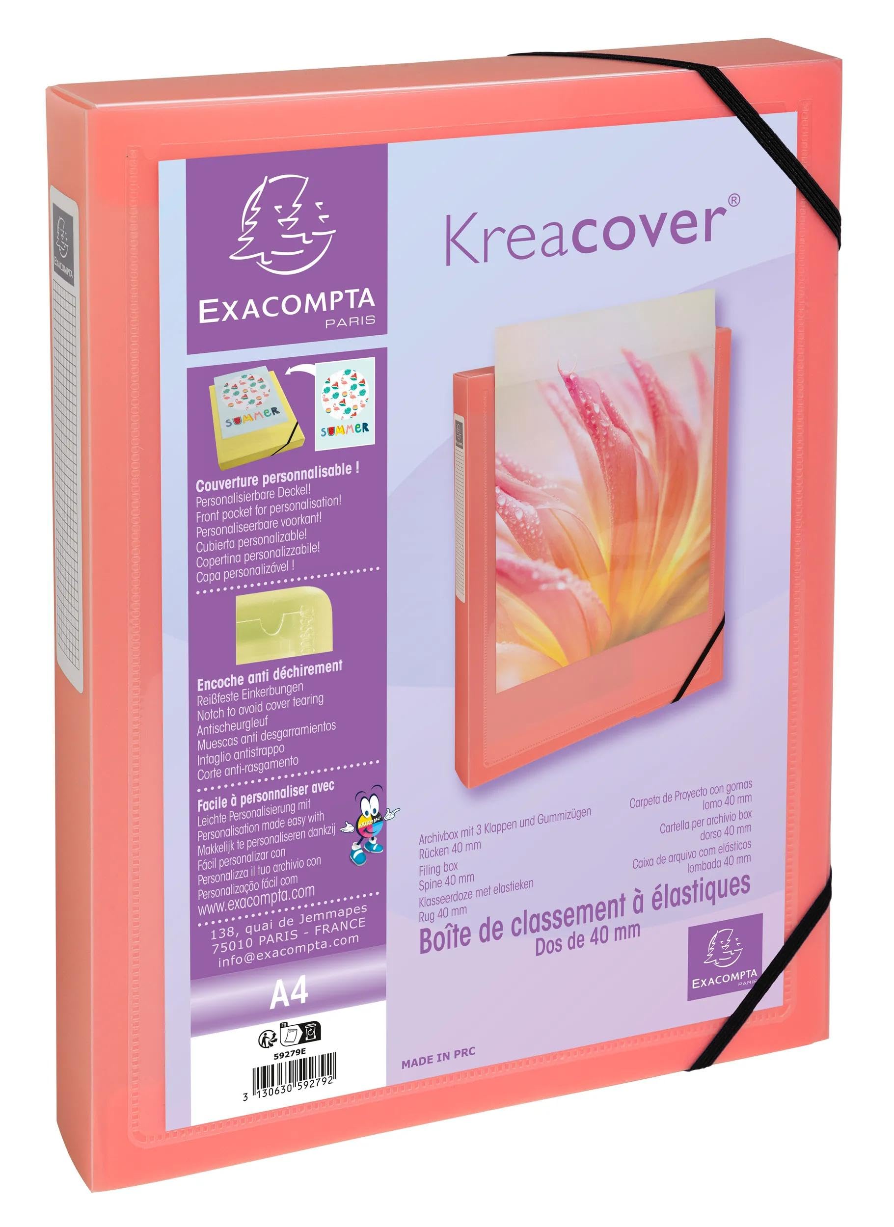 Exacompta - Réf. 59279E - 5 boites de classement avec élastiques Kreacover Pastel - en polypropylène - dos 4 cm - dimensions 25 x 33 cm - pour format A4 - livrées montées