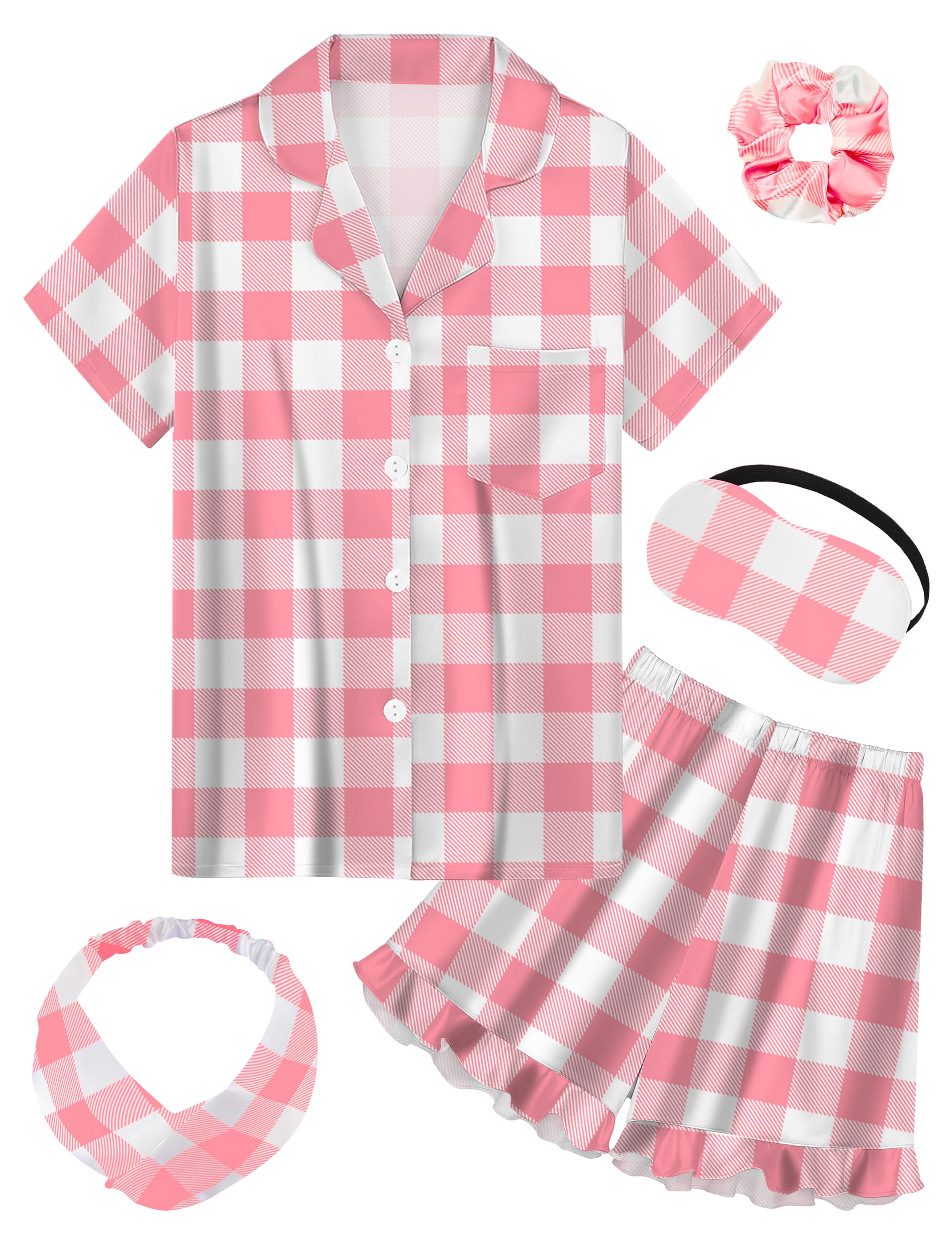 ALHAVONE Kids Silk Pajamas for Girls Satin Pajama Sets 2 Pcs Ruffle Pajamas Girls Button Down Pjs Set Sleepwear Loungewear